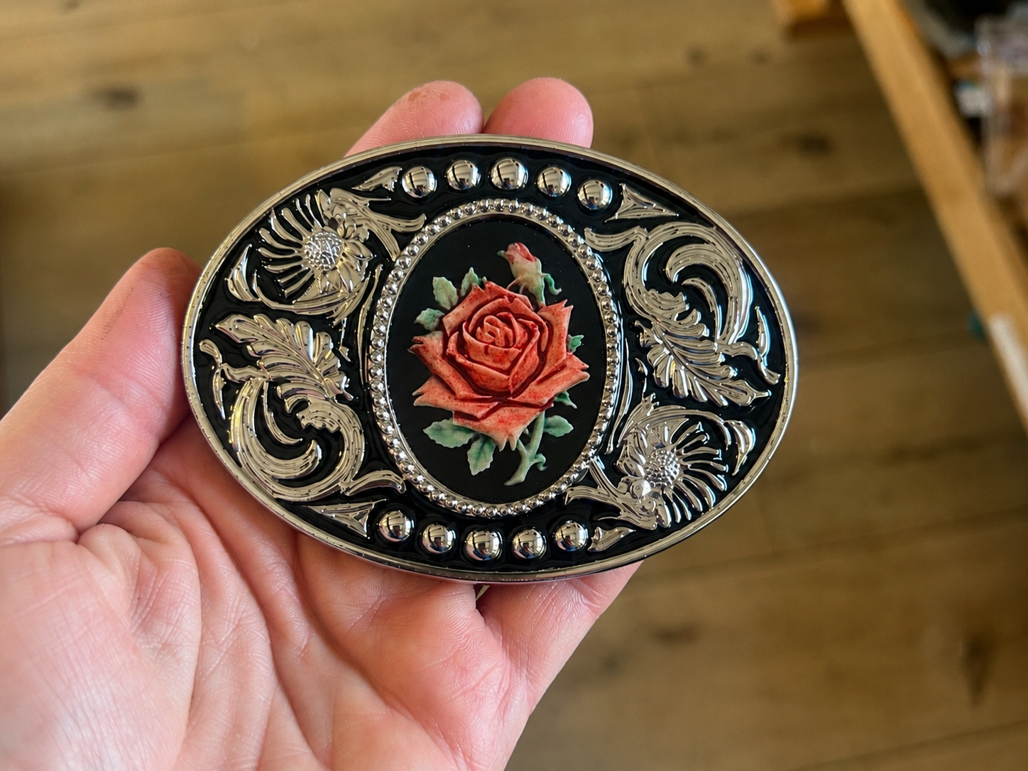 Hand Painted Rose Belt Buckle