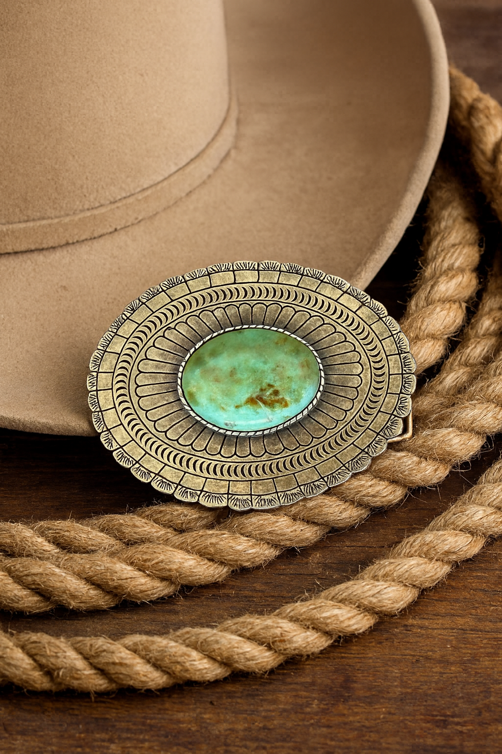 Antique Gold Turquoise Belt Buckle