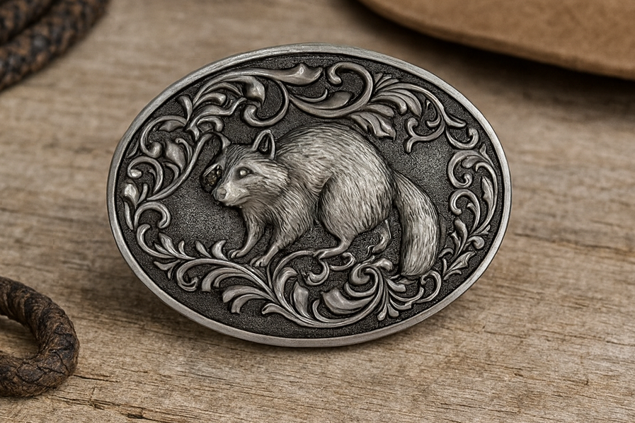 Silver Raccoon Belt Buckle