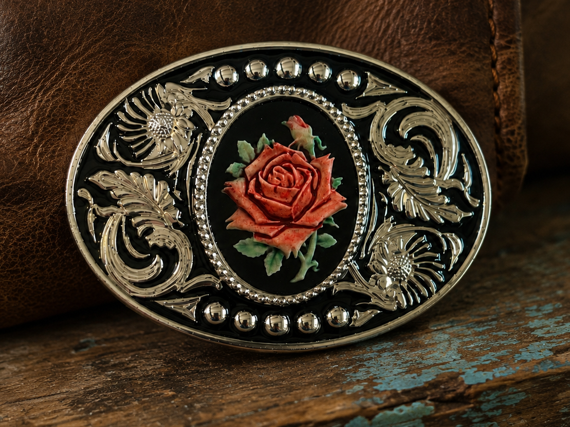 Hand Painted Rose Belt Buckle