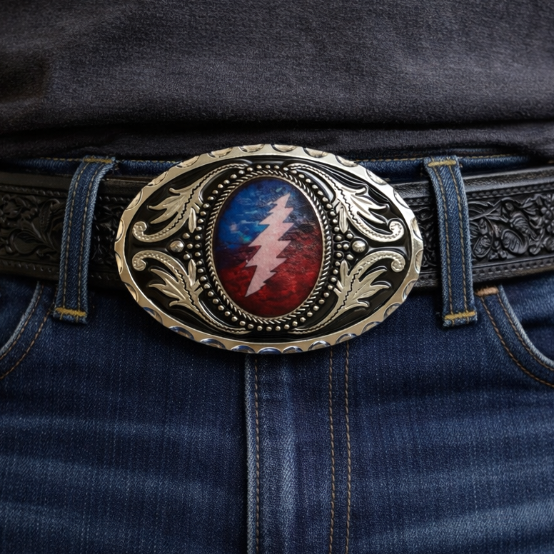 Oval Lightning Bolt Belt Buckle
