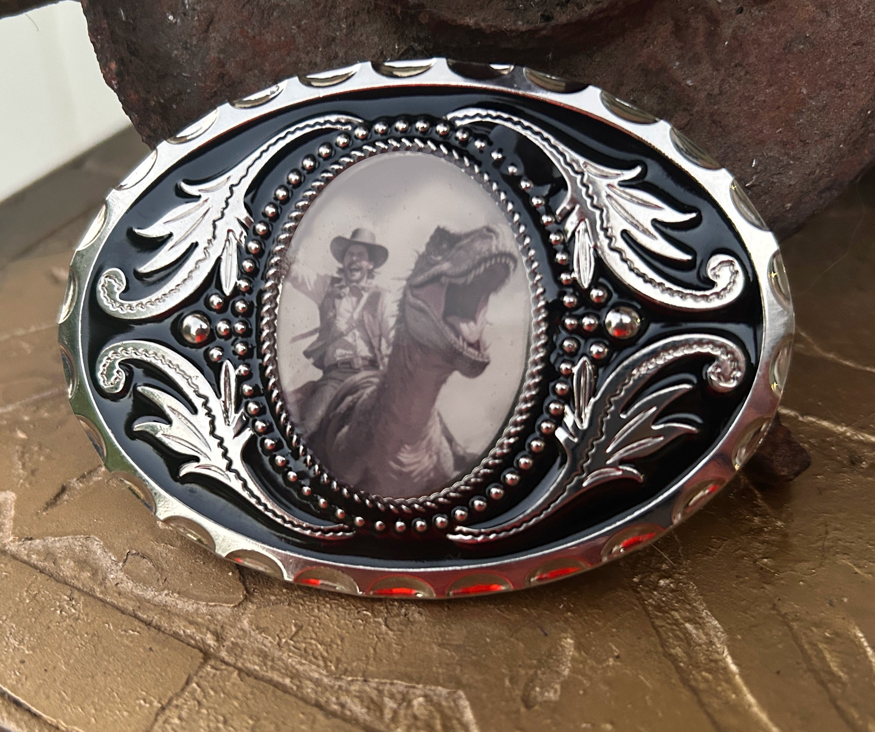 Cowboy Riding Dino Belt Buckle