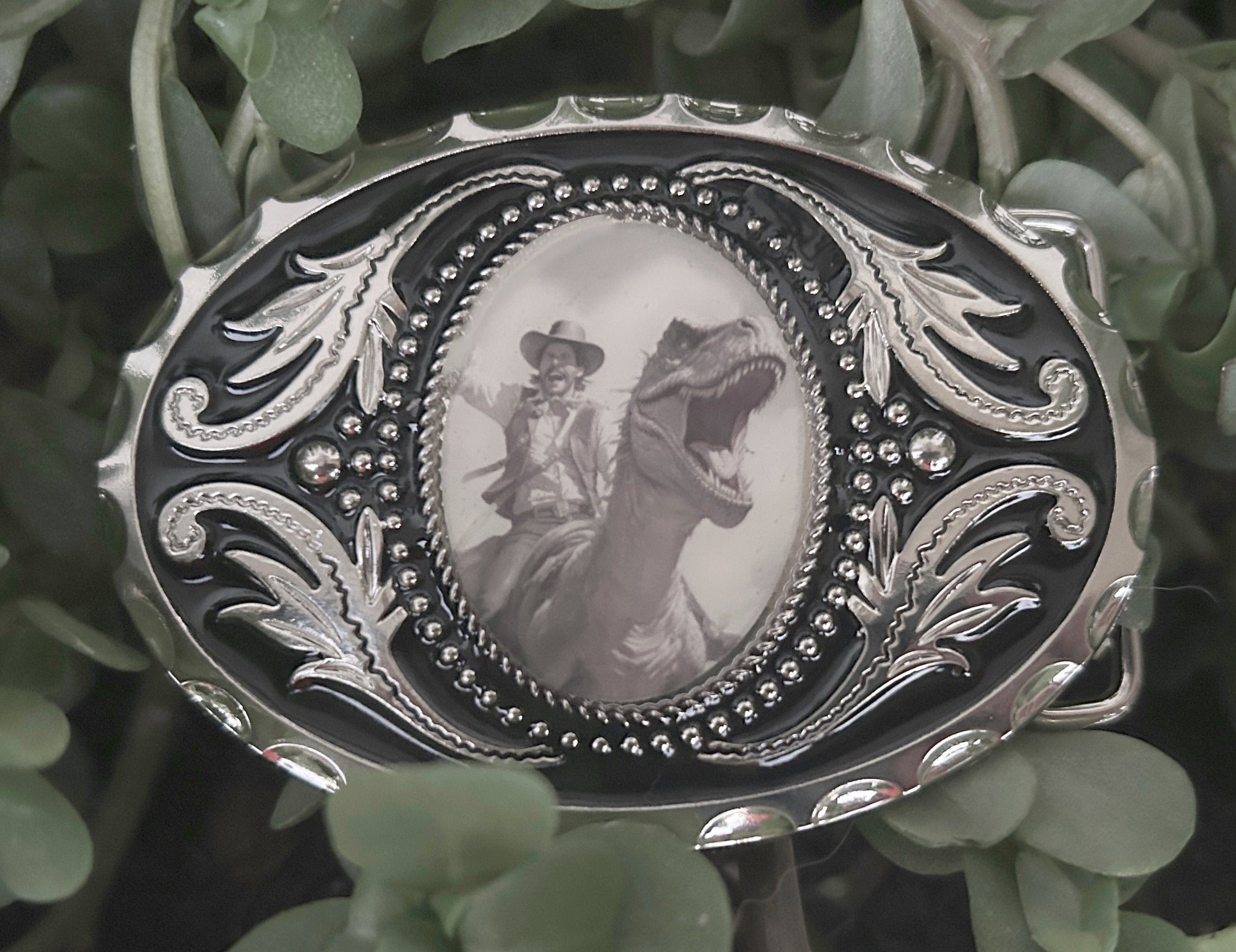 Cowboy Riding Dino Belt Buckle