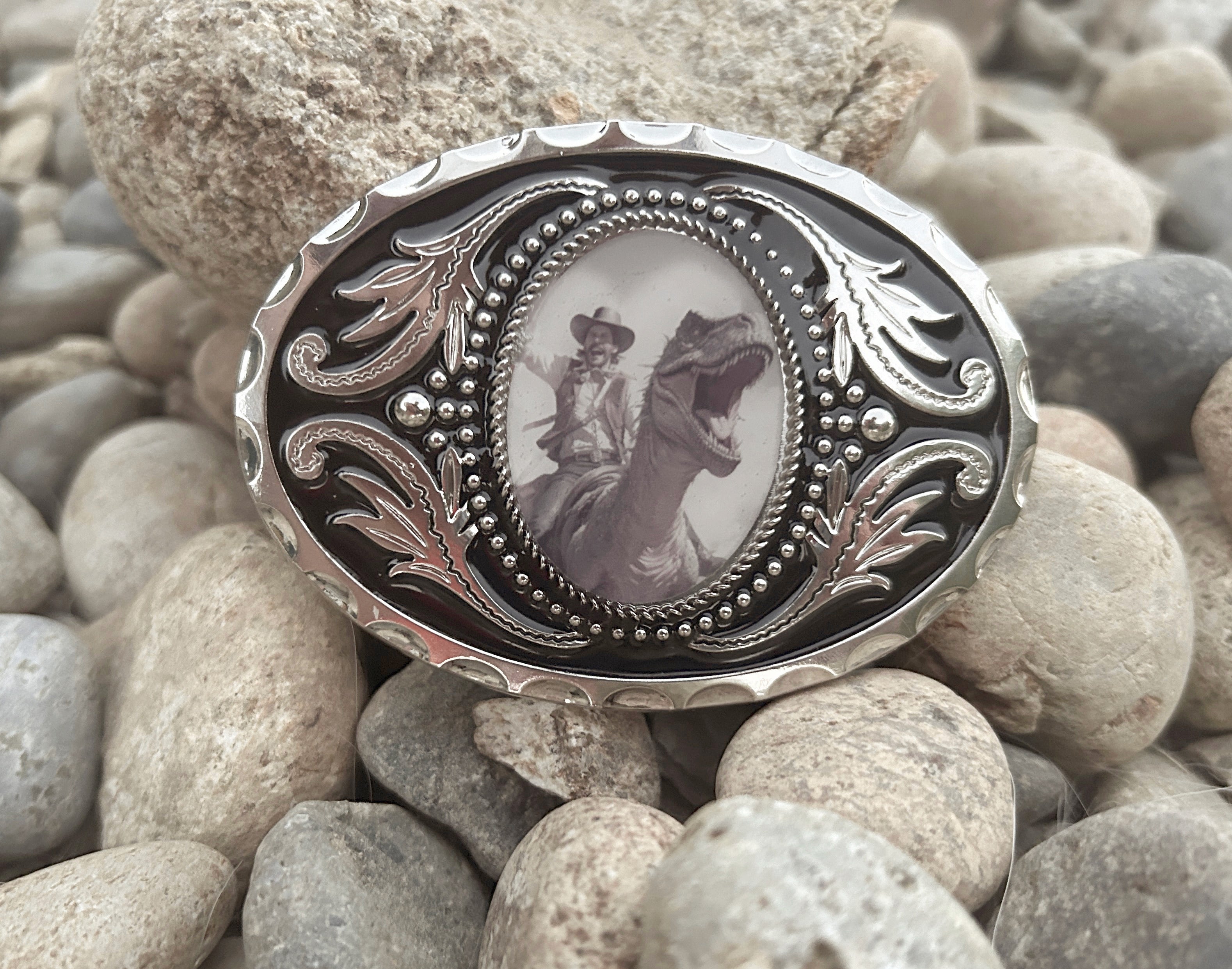 Cowboy Riding Dino Belt Buckle