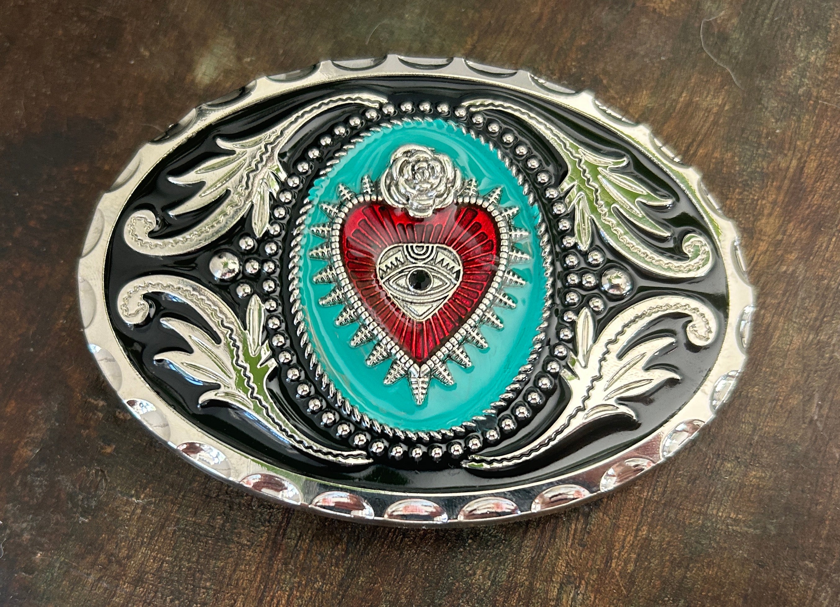 Turquoise Sacred Heart Belt Buckle