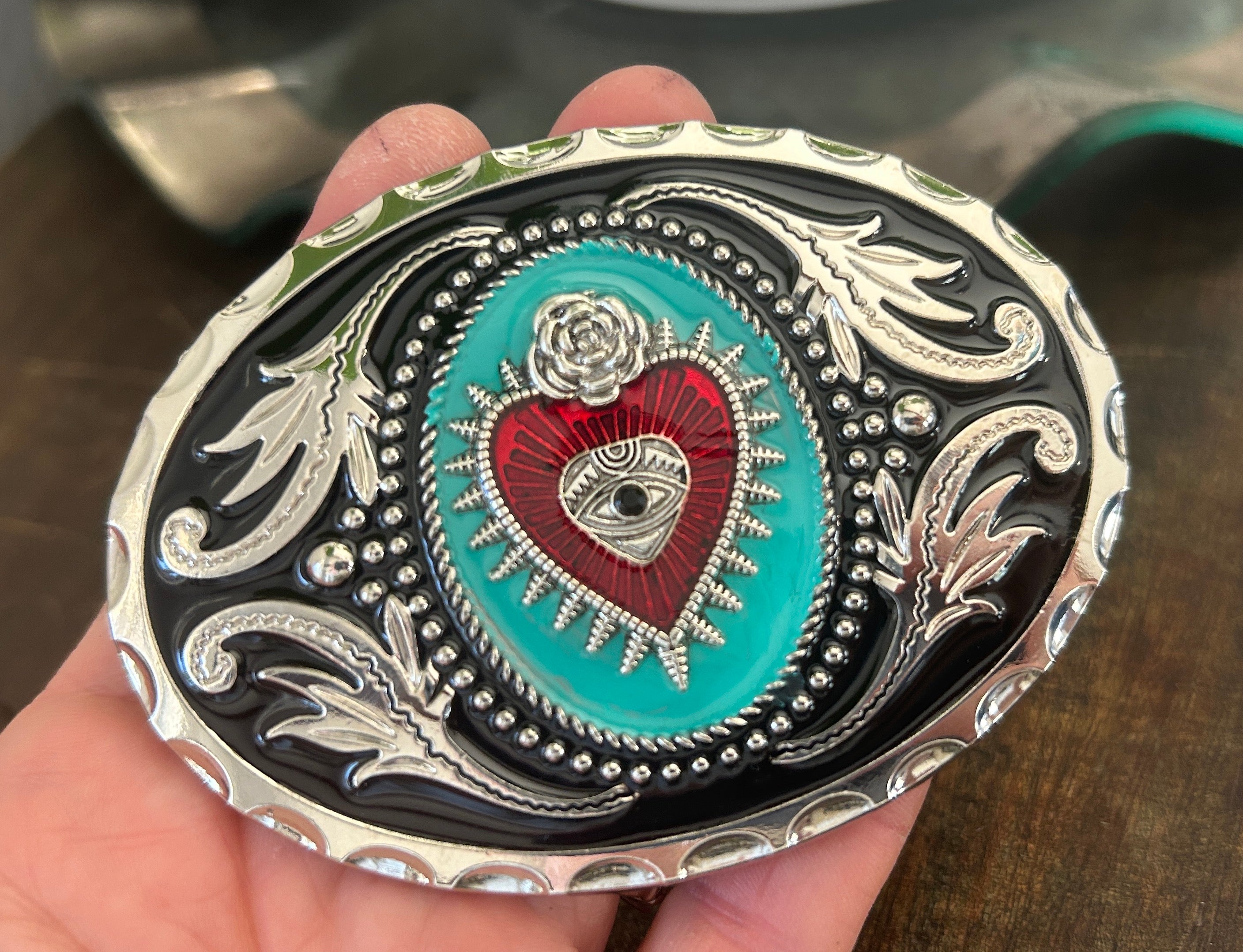 Turquoise Sacred Heart Belt Buckle