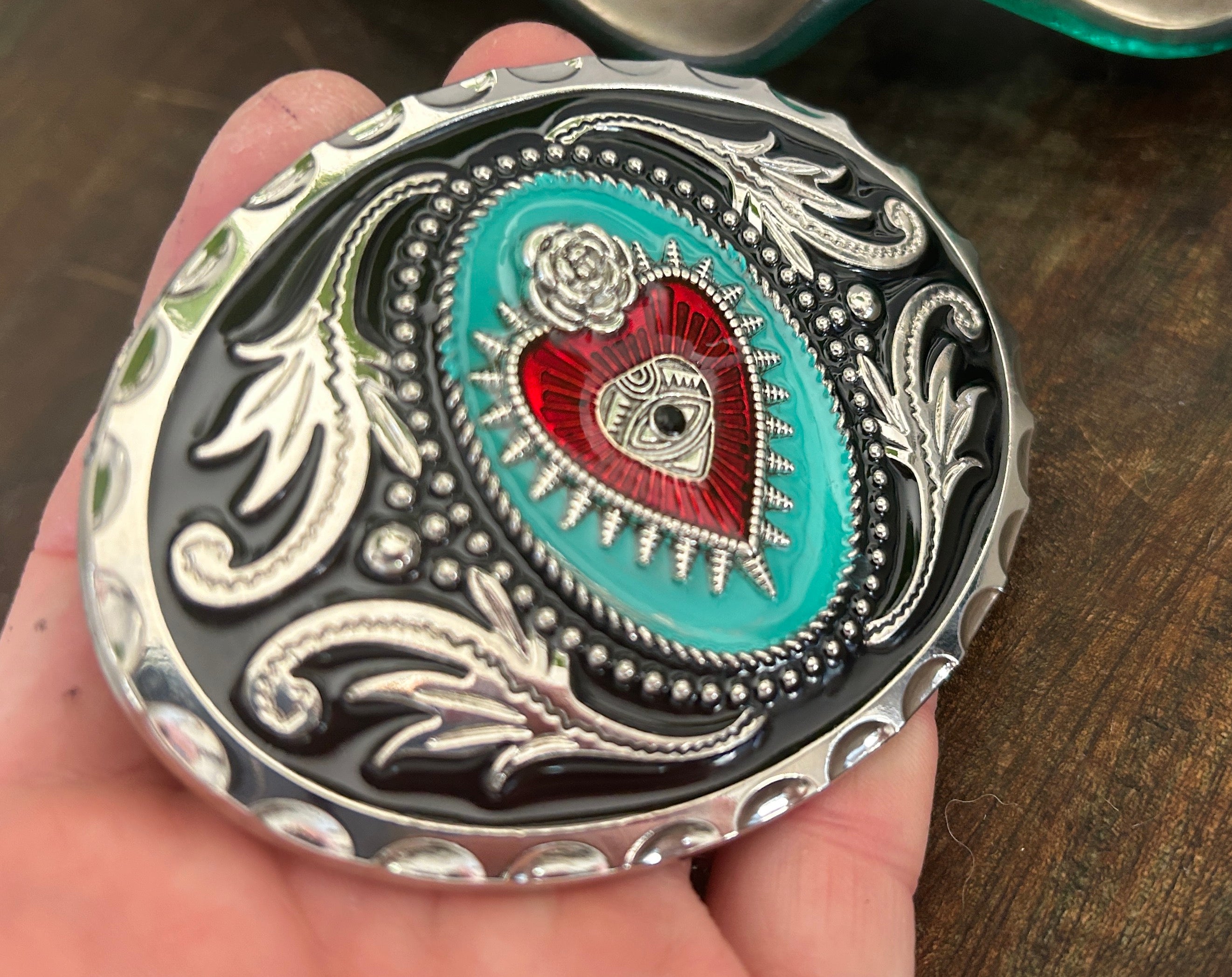 Turquoise Sacred Heart Belt Buckle