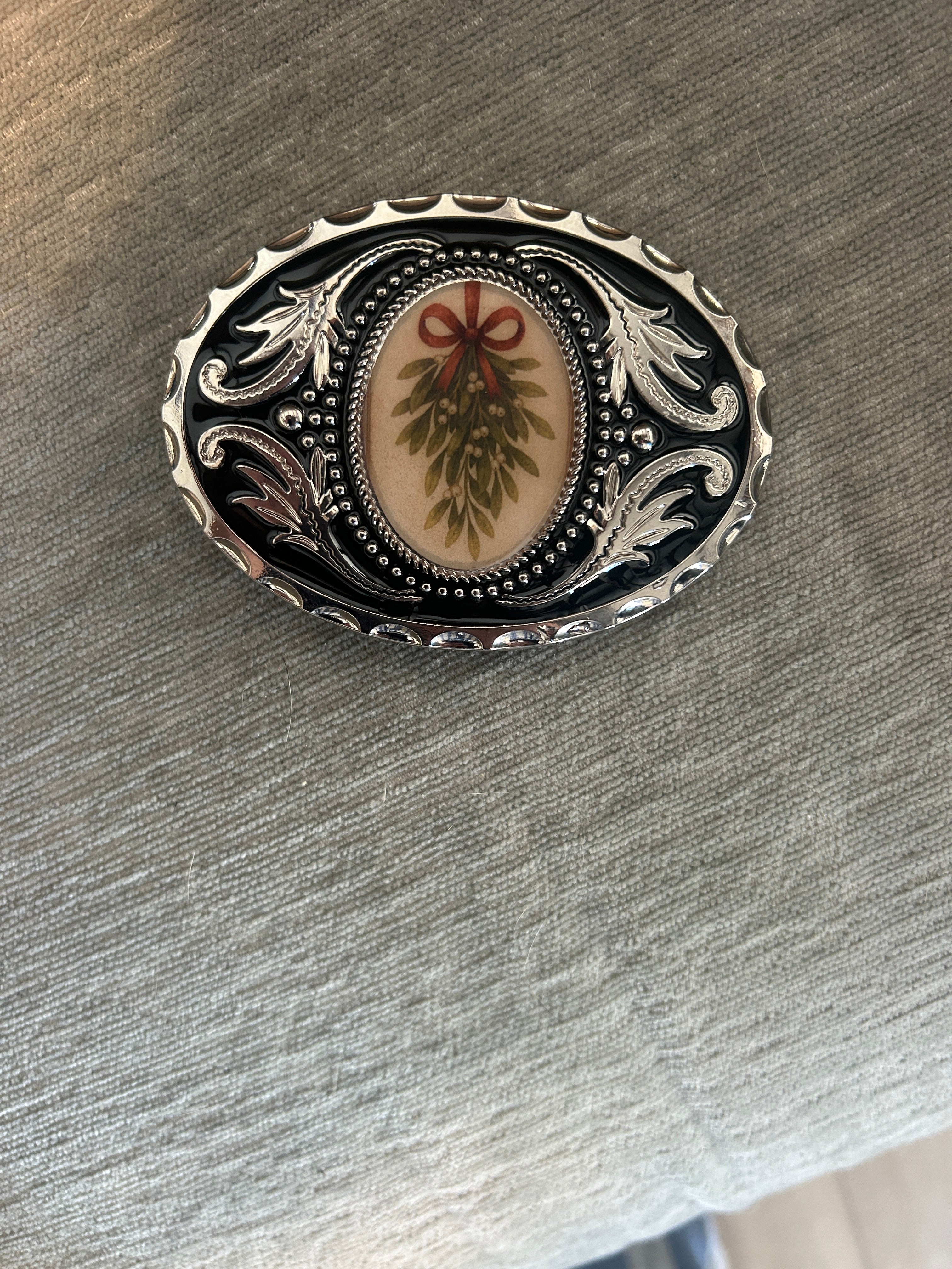 Kiss Me Under the Mistletoe Belt Buckle -Silver