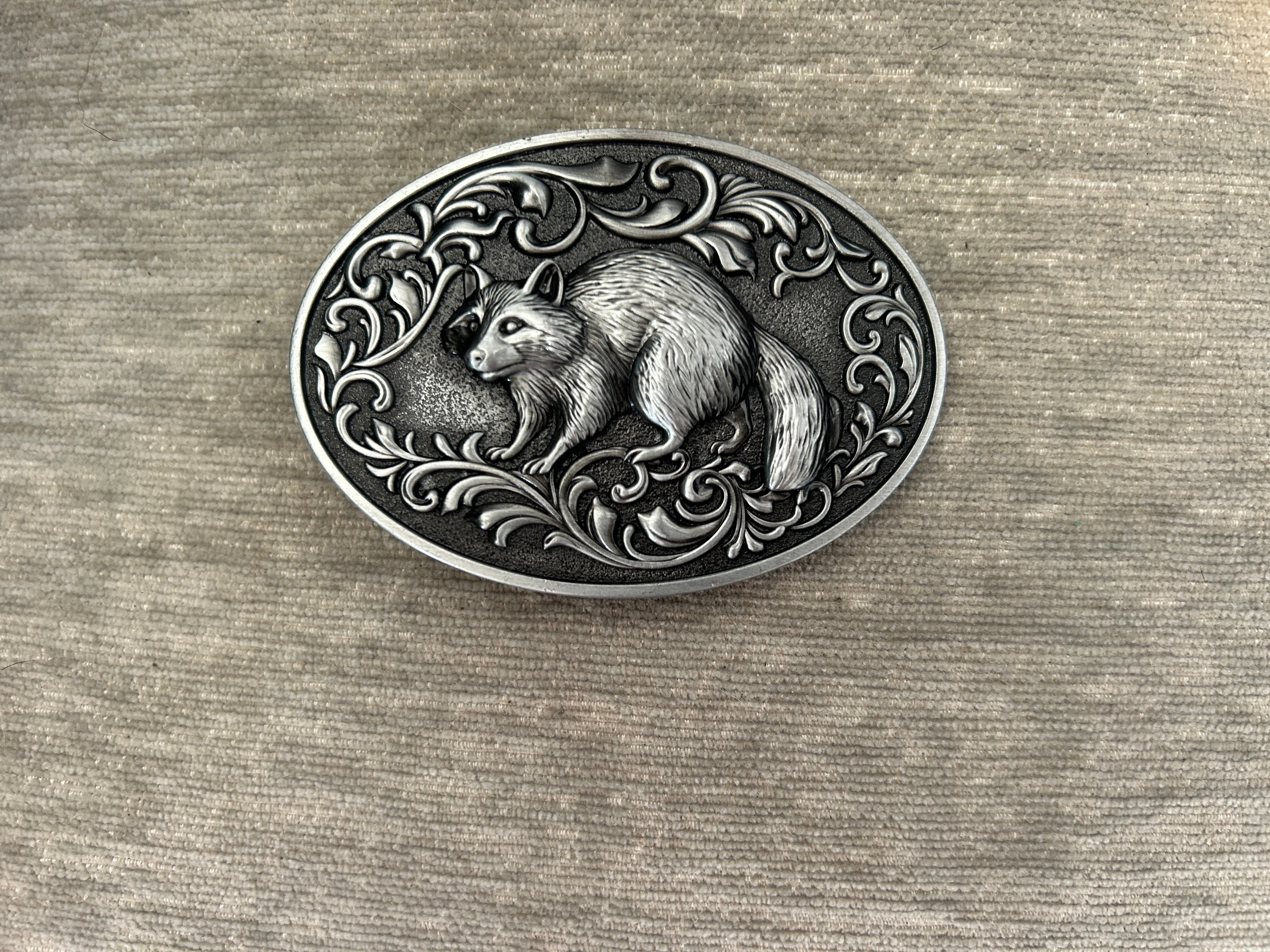 Silver Raccoon Belt Buckle