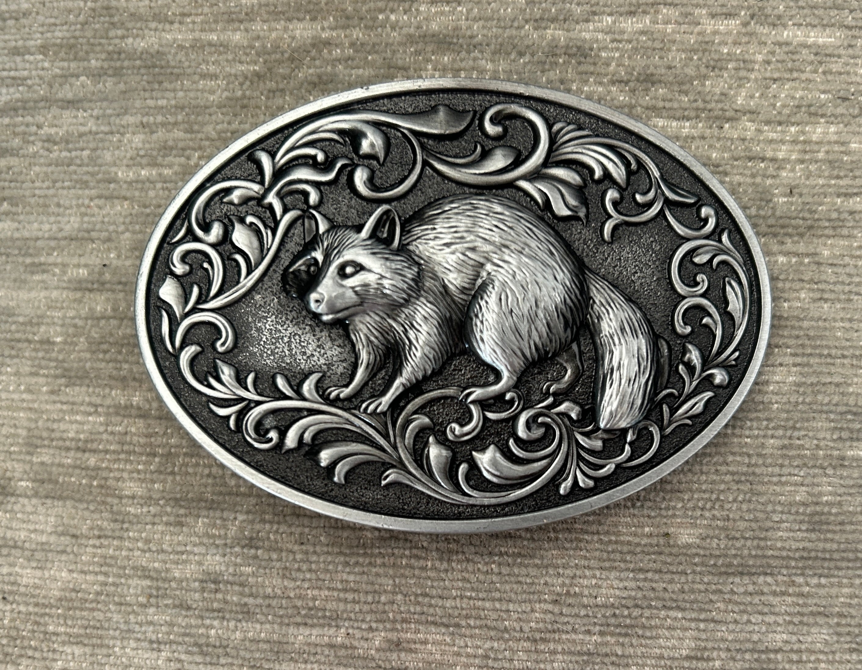 Silver Raccoon Belt Buckle