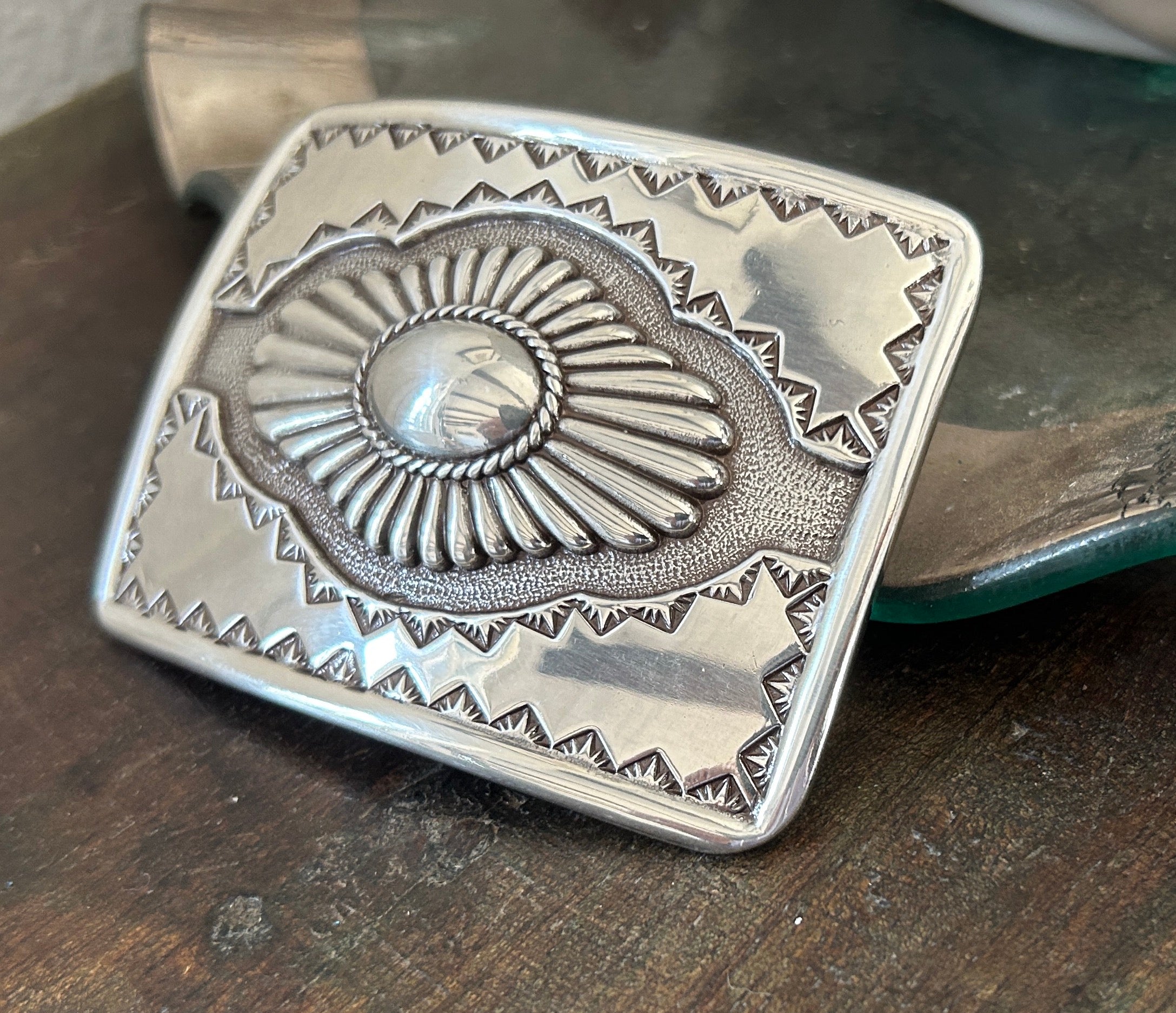 Western Silver Engraved Belt Buckle