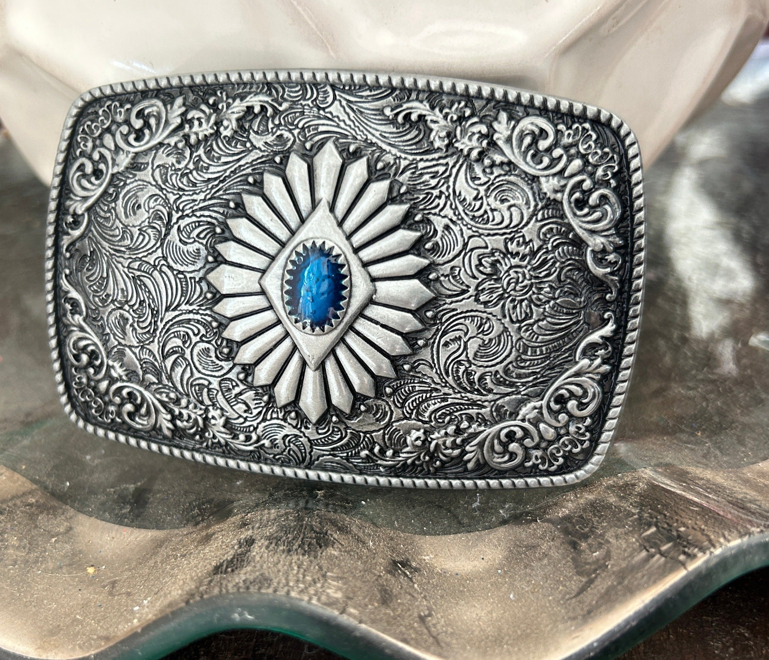 Turquoise Engraved Belt Buckle