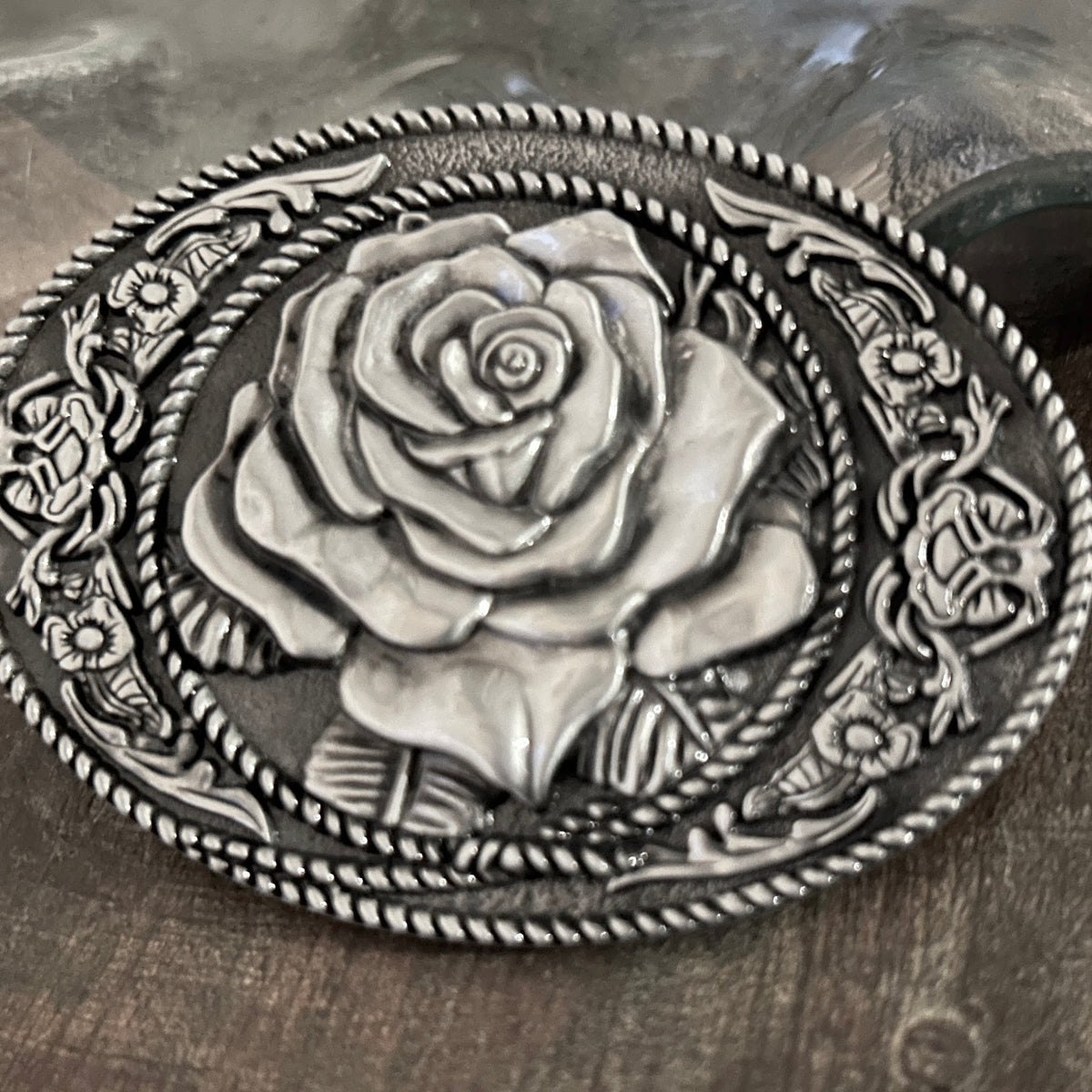New beautiful Antique Gold OR Silver Rose Flower Floral belt buckle Amazon.com: KLAMRA Leather Belt with brass buckle Rose  main image 4