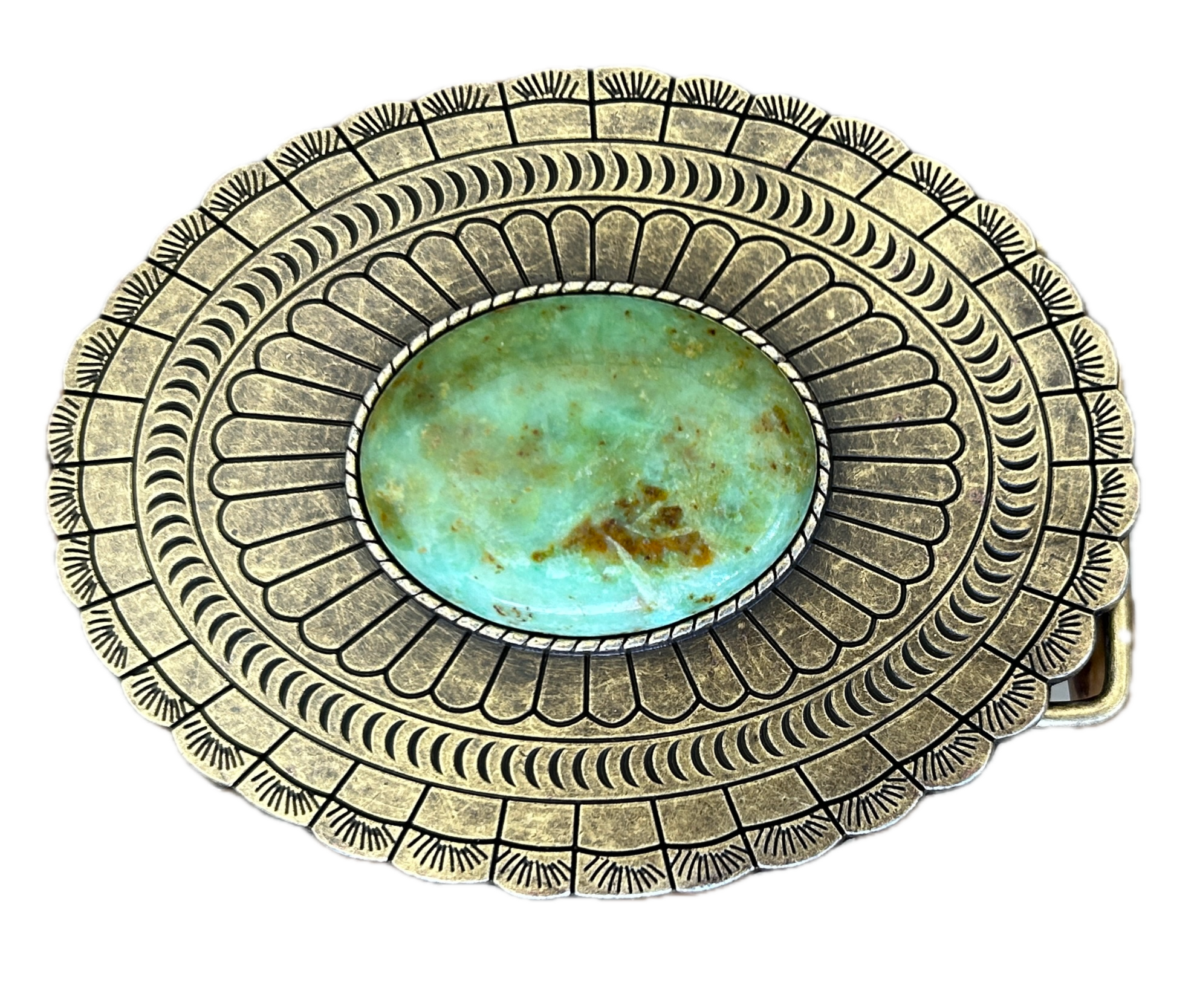 Antique Gold Turquoise Belt Buckle