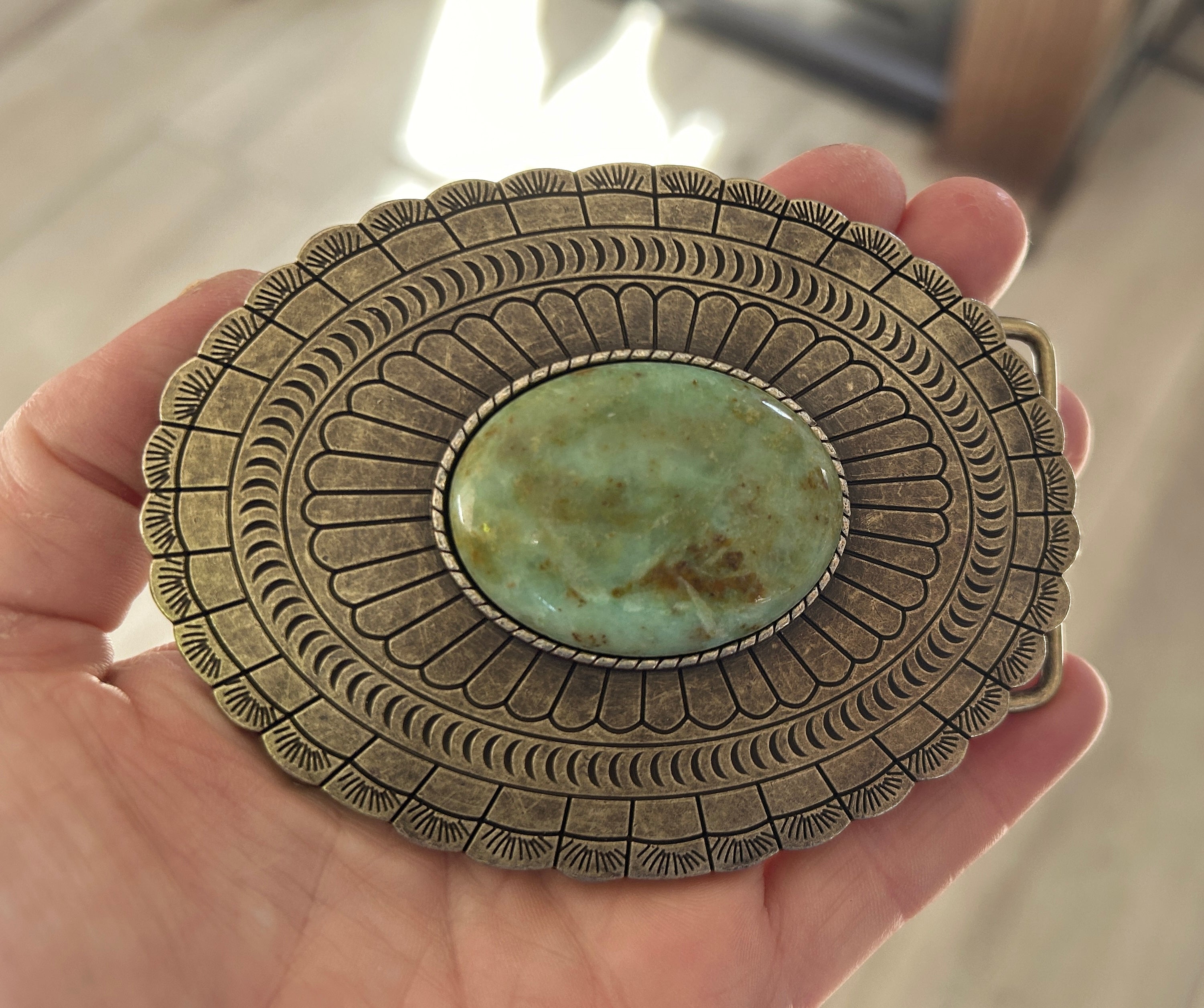 Antique Gold Turquoise Belt Buckle