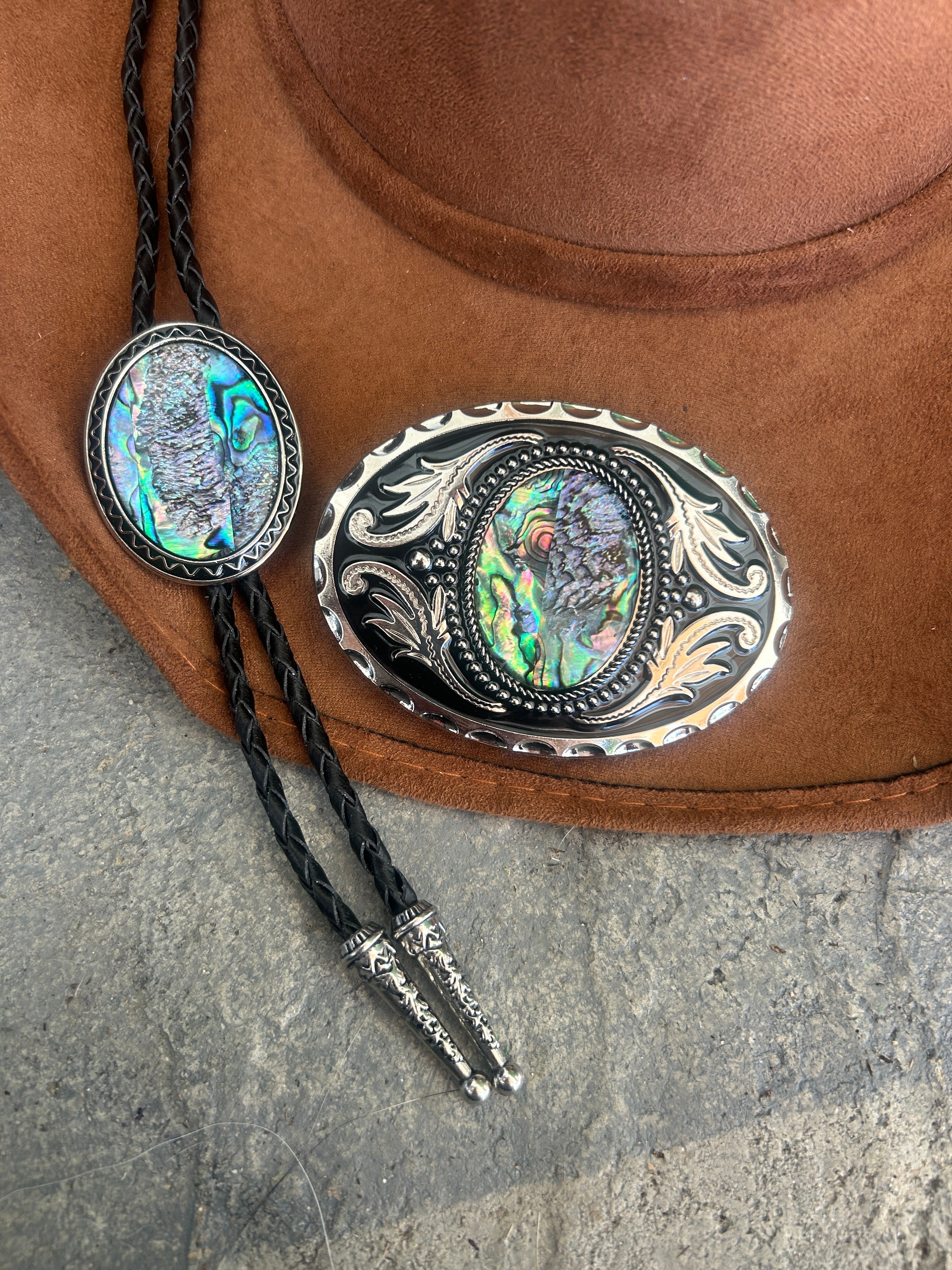 Abalone Shell Bolo Tie & Buckle Set
