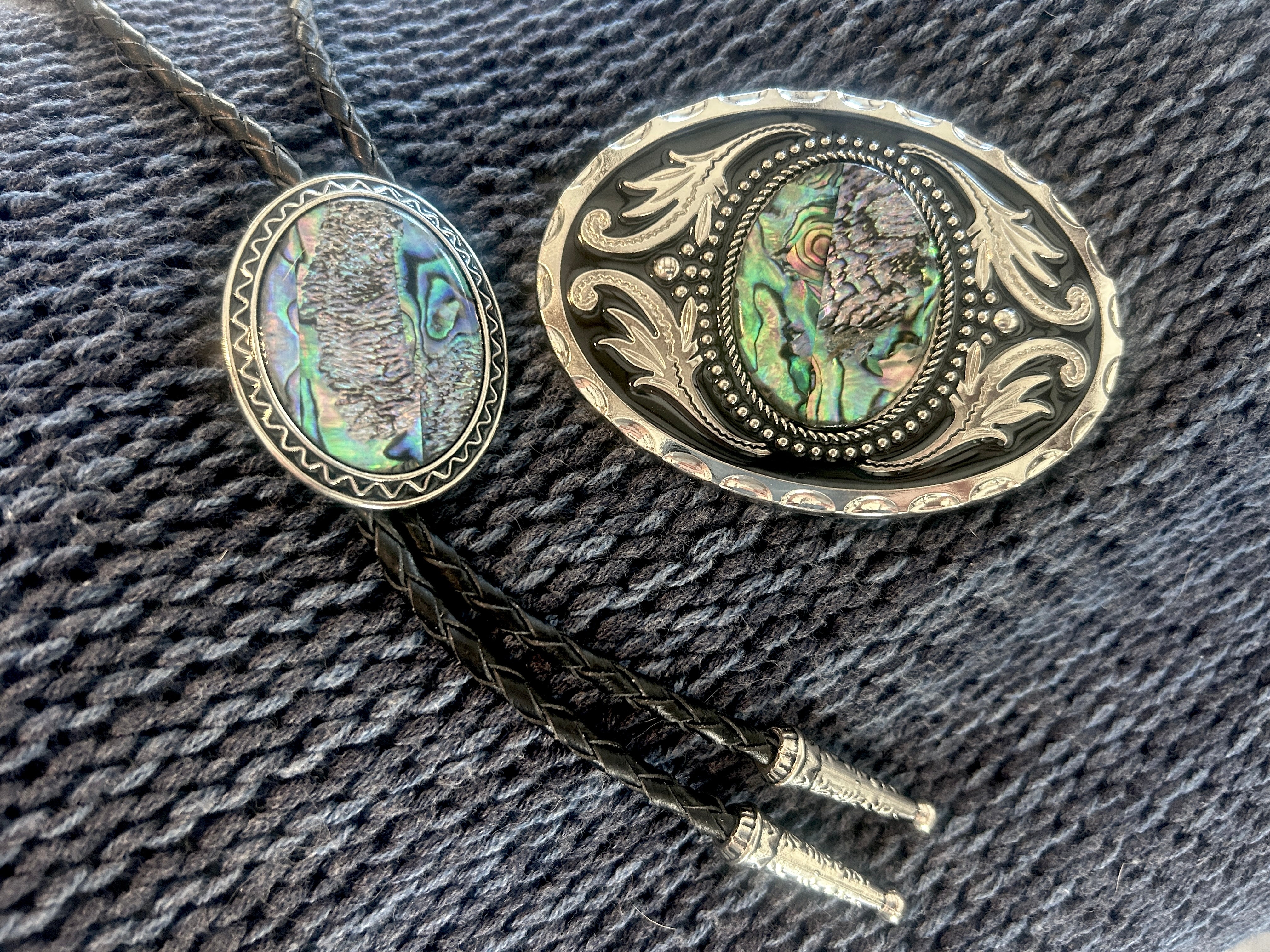 Abalone Shell Bolo Tie & Buckle Set