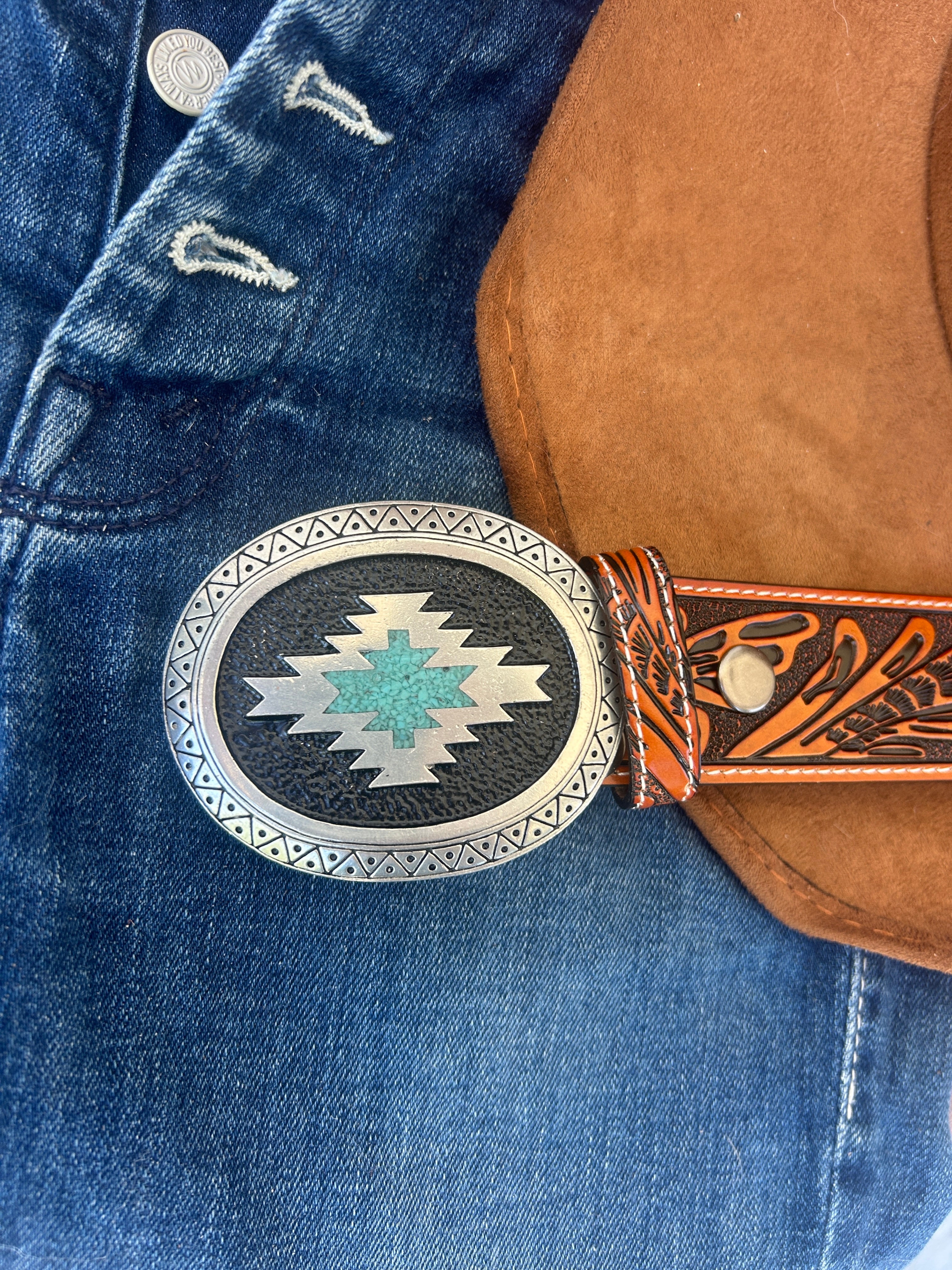 Genuine Turquoise Zia Belt Buckle