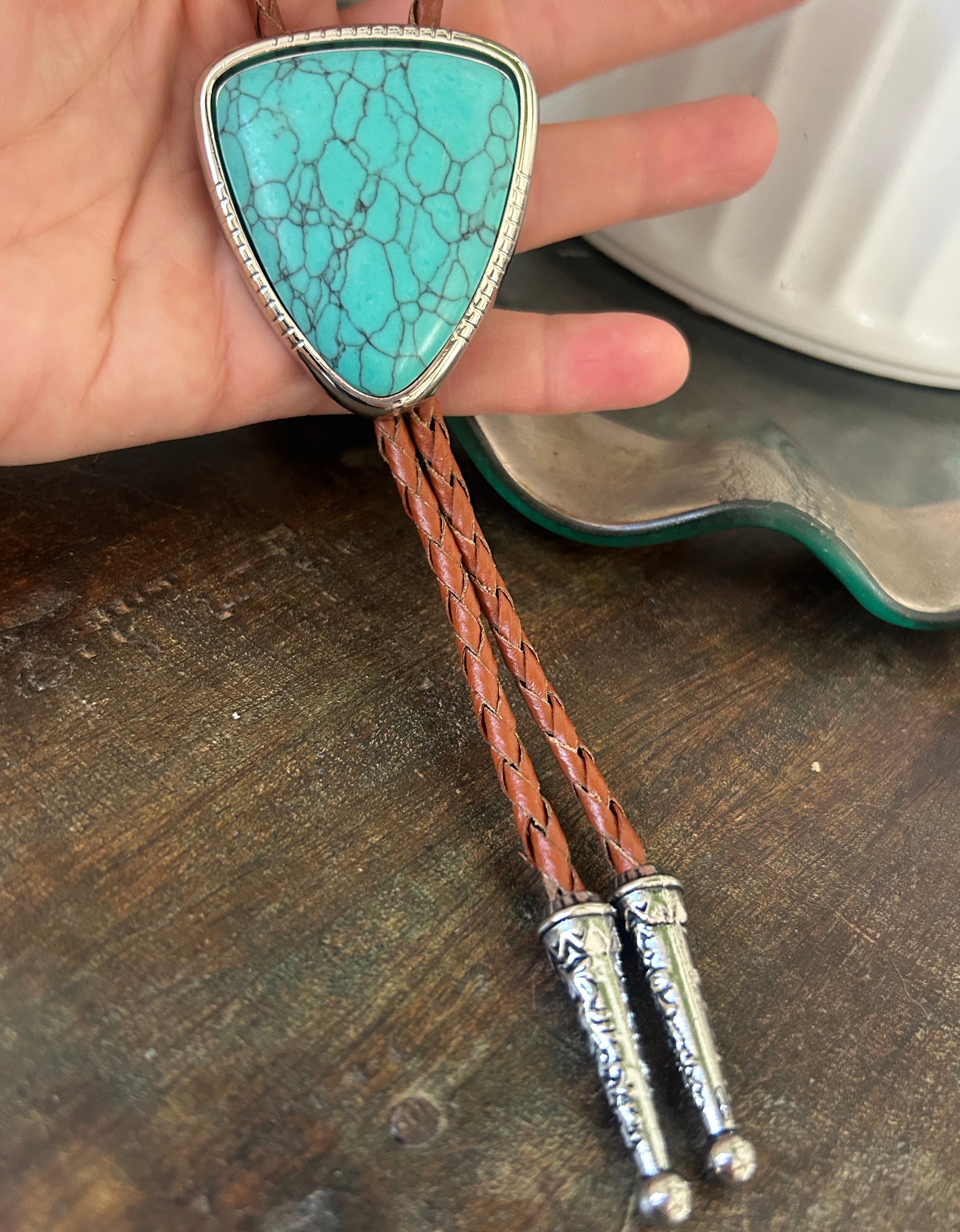 Turquoise Triangle Stone Bolo Tie