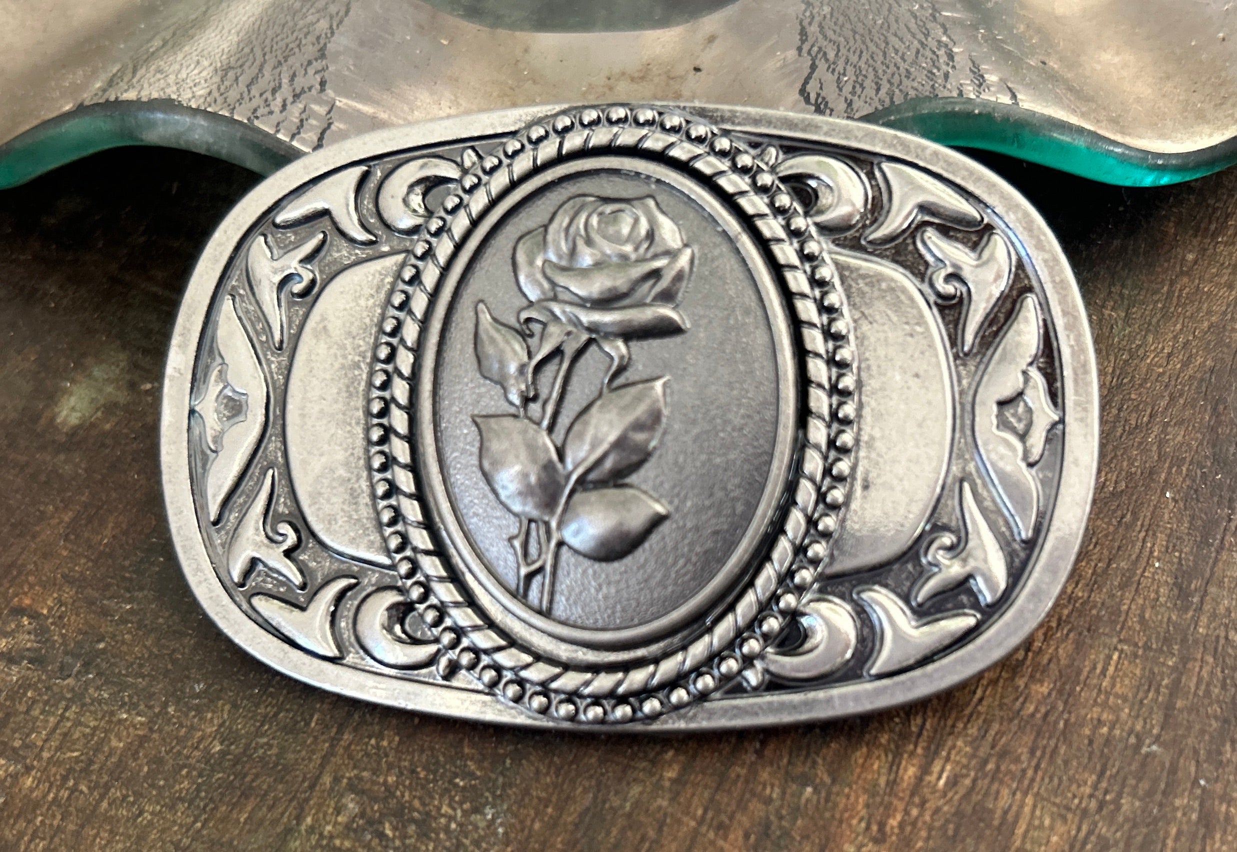 Pewter Rose Belt Buckle