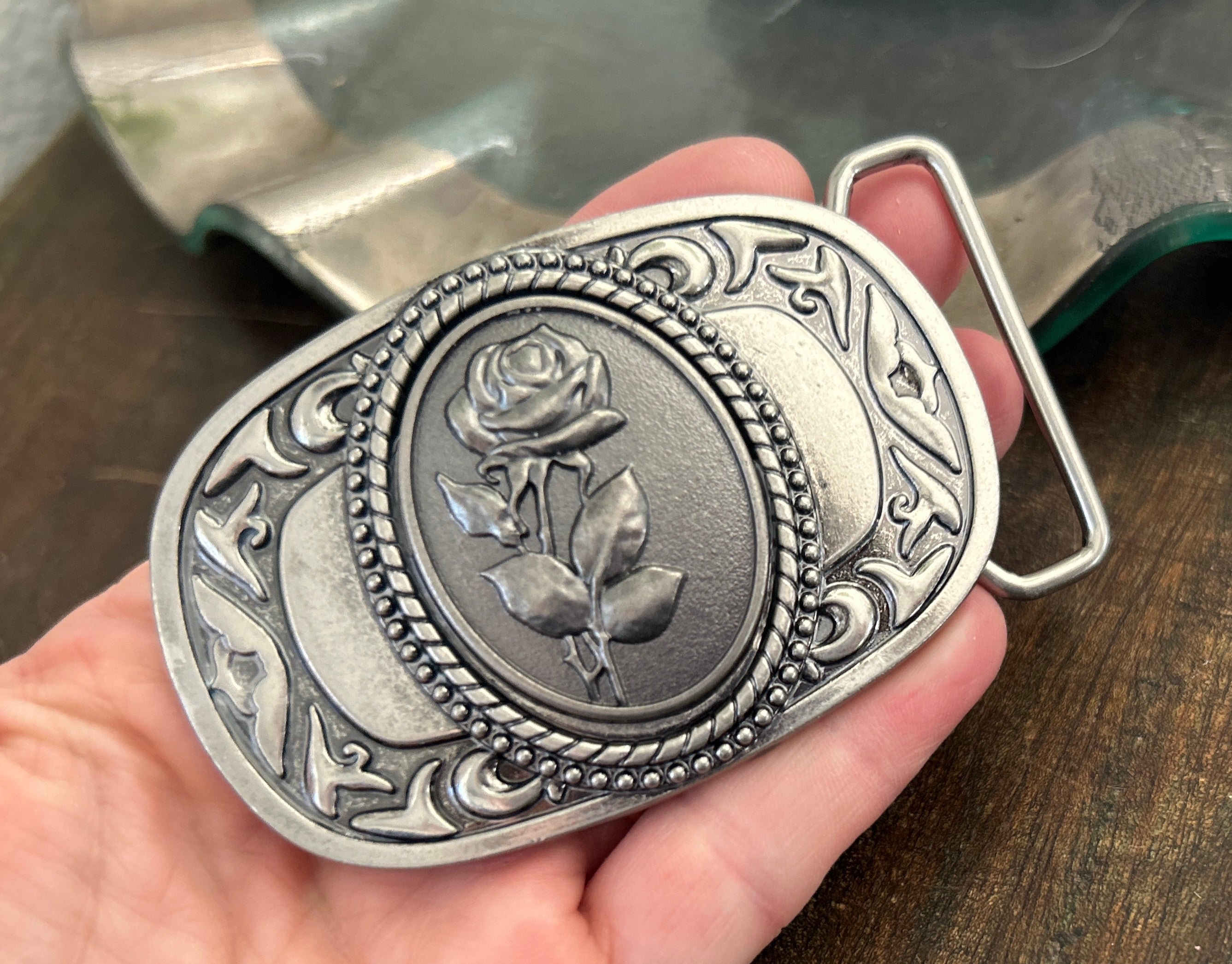 Pewter Rose Belt Buckle