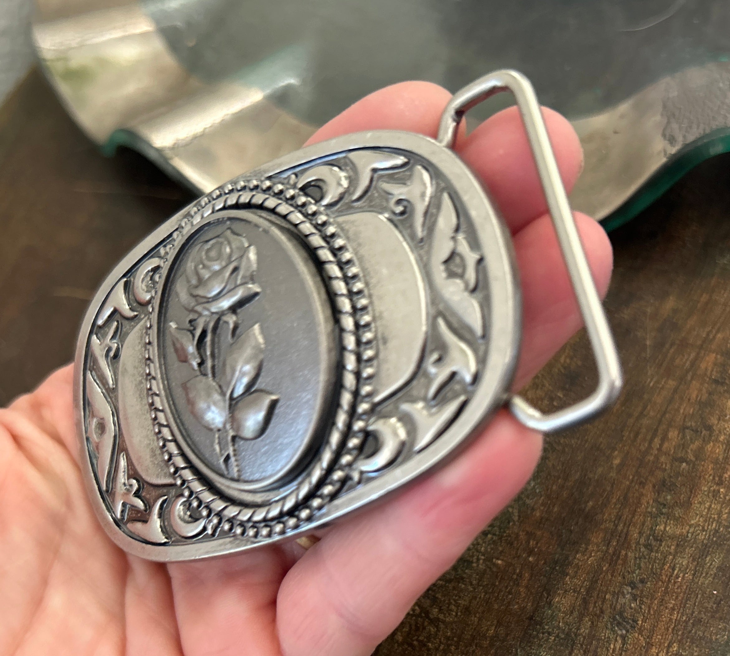 Pewter Rose Belt Buckle