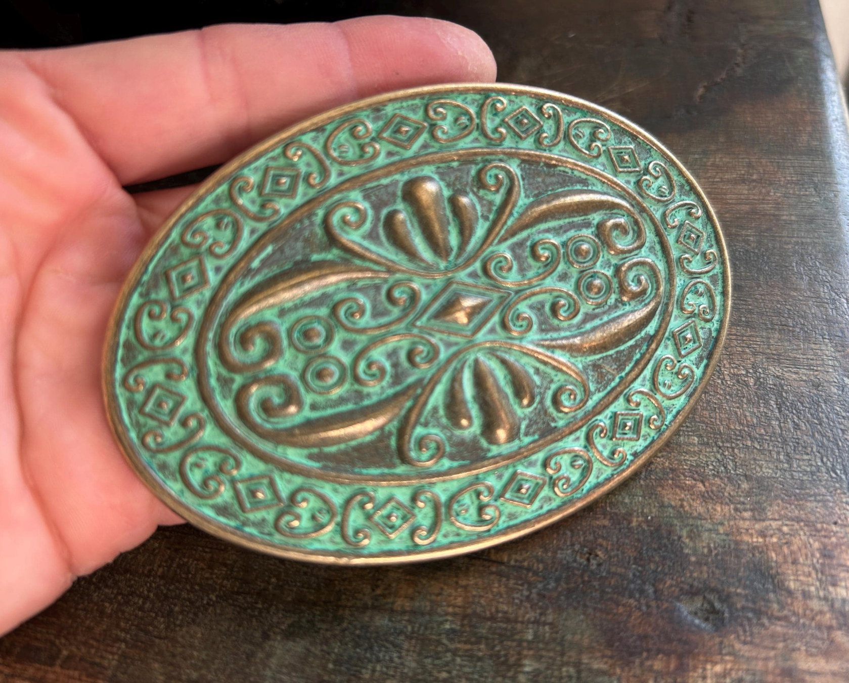 Teal Patina Belt Buckle