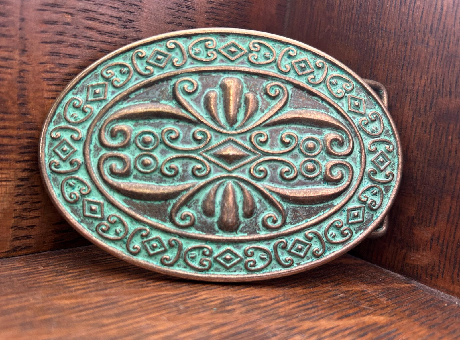 Teal Patina Belt Buckle