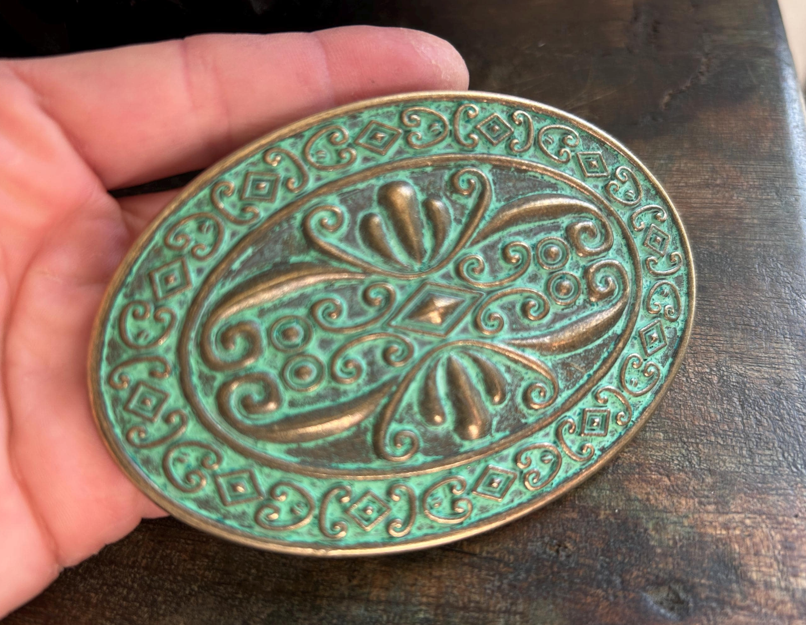 Teal Patina Belt Buckle