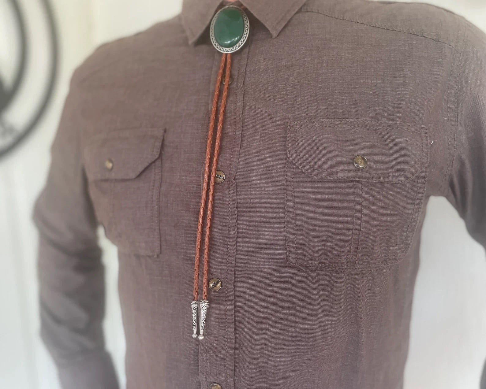 Green Stone & Silver Bolo Tie