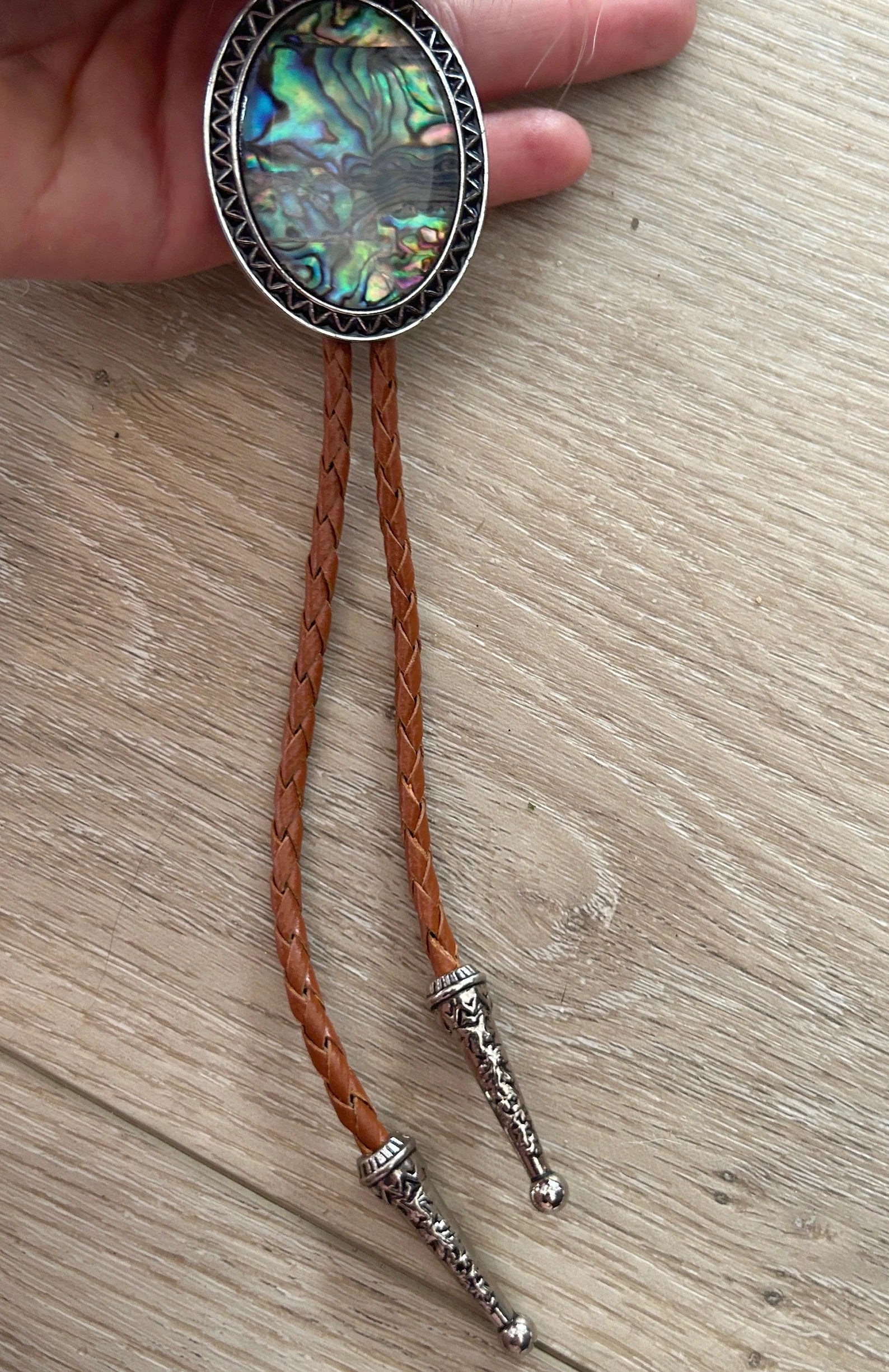 Abalone Shell Bolo Tie with Brown Cord