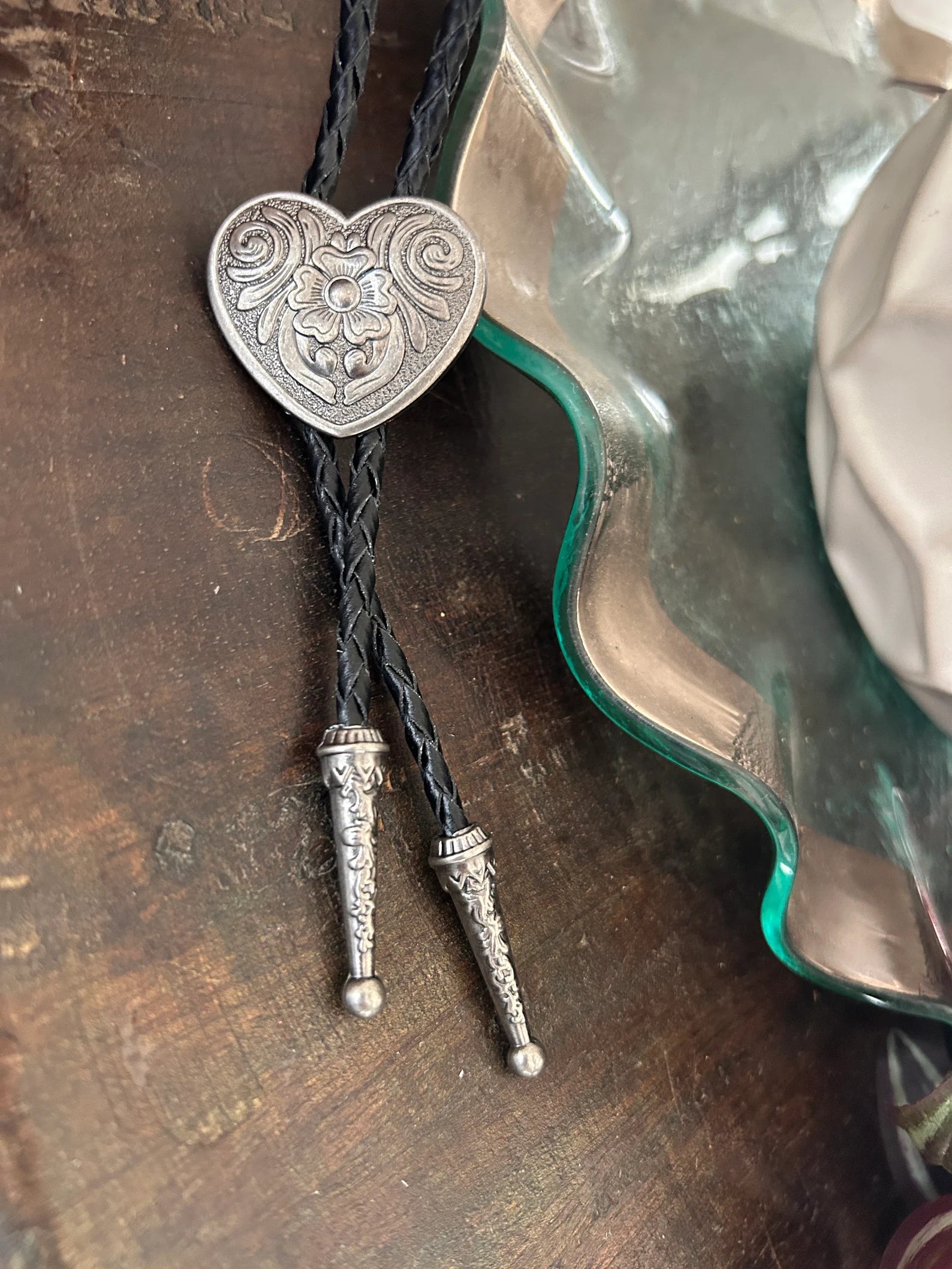 Silver Heart Bolo Tie