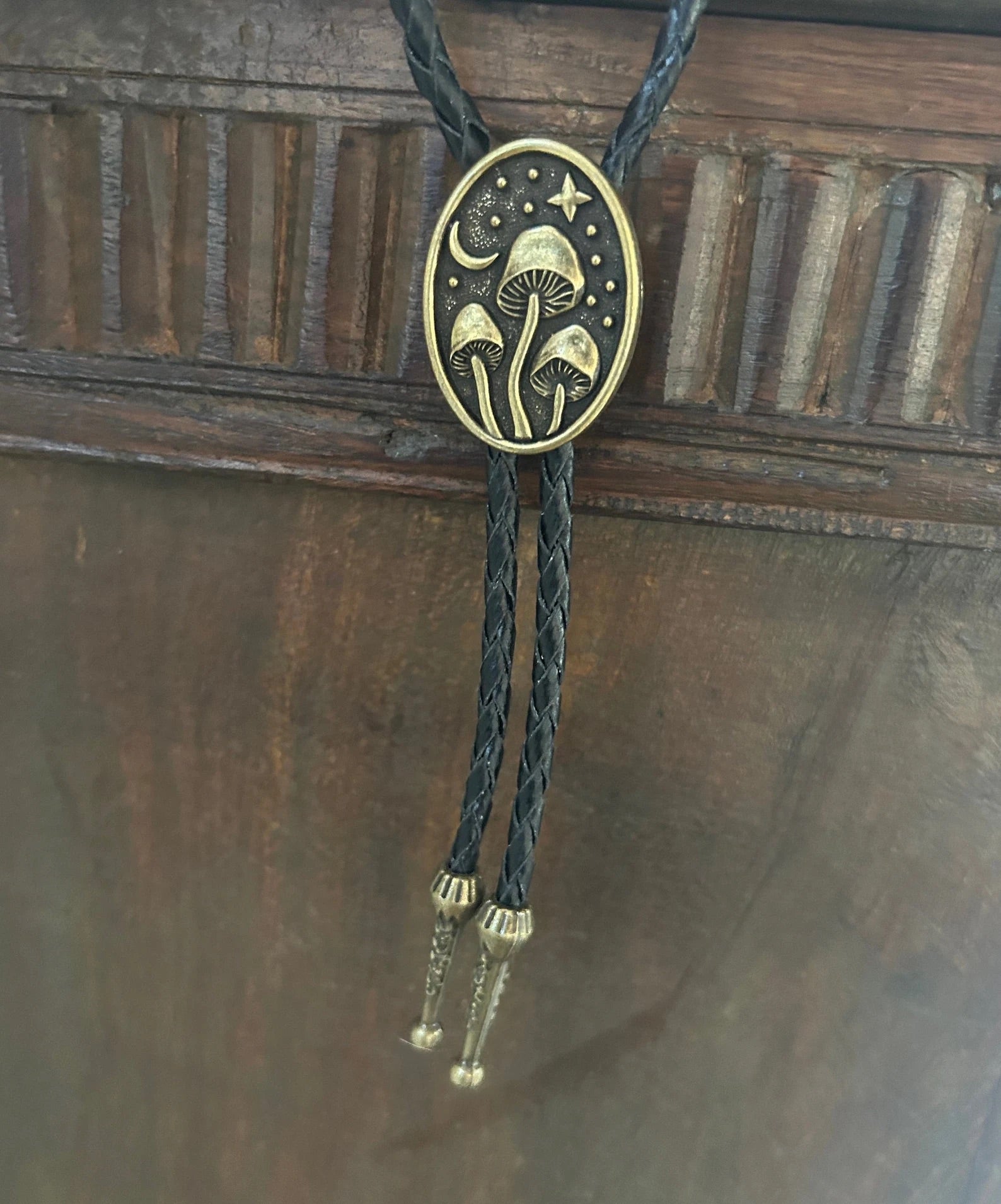 Mushroom Moon Brass Bolo Tie