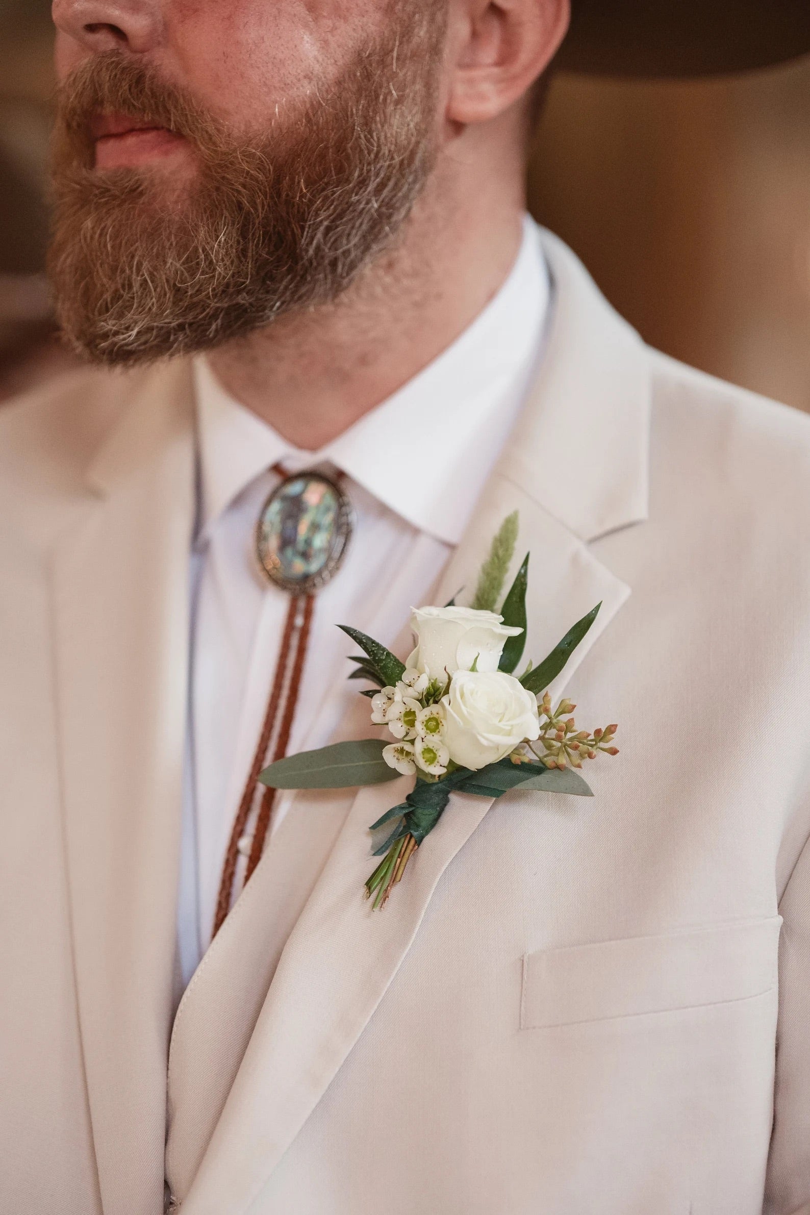 Abalone Shell Bolo Tie with Brown Cord