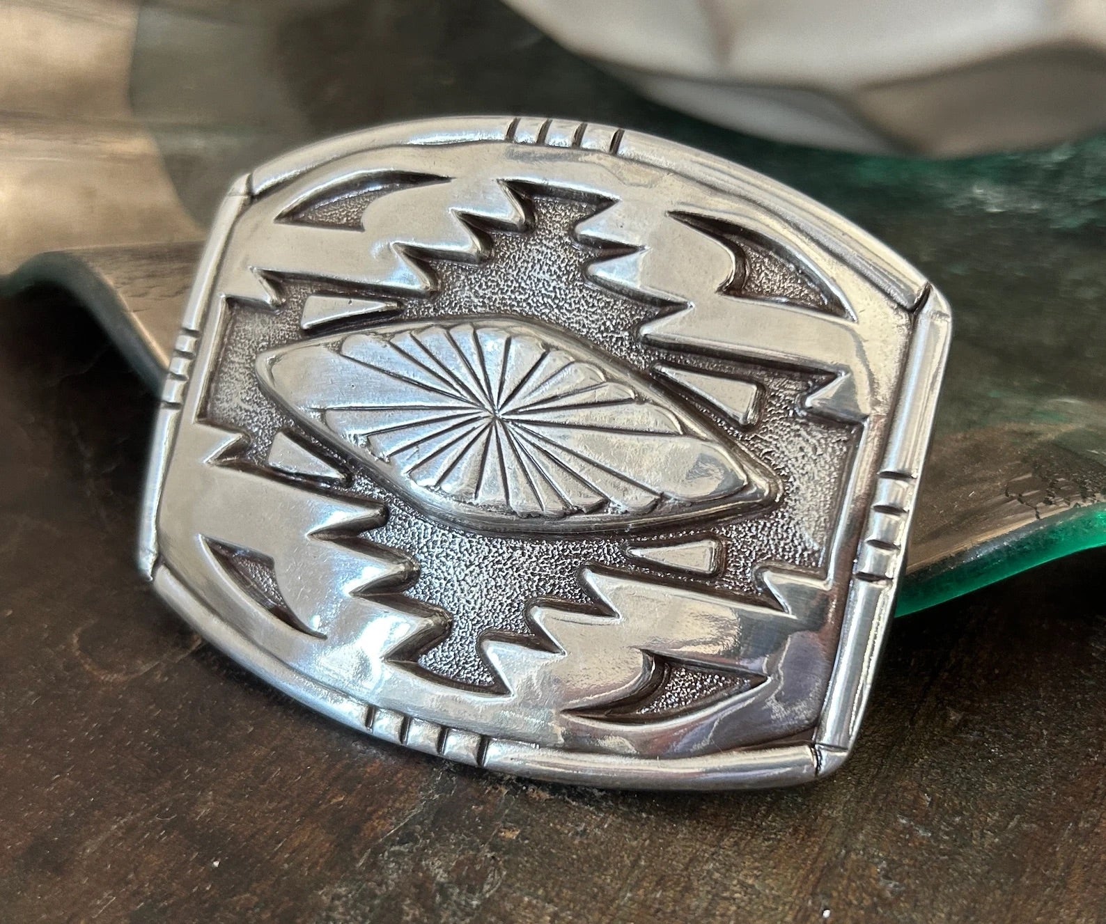 Large Engraved Silver Western Belt Buckle