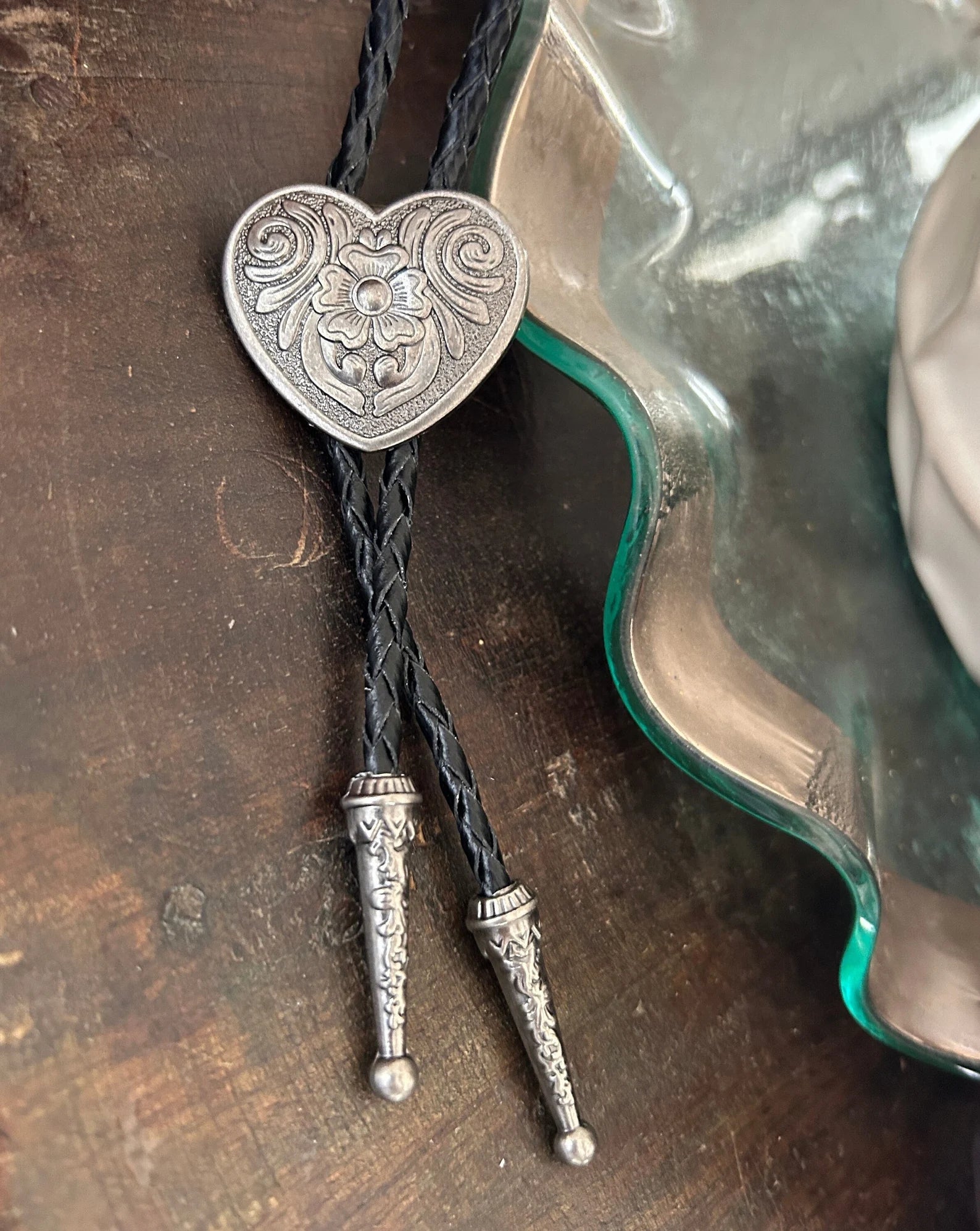 Silver Heart Bolo Tie