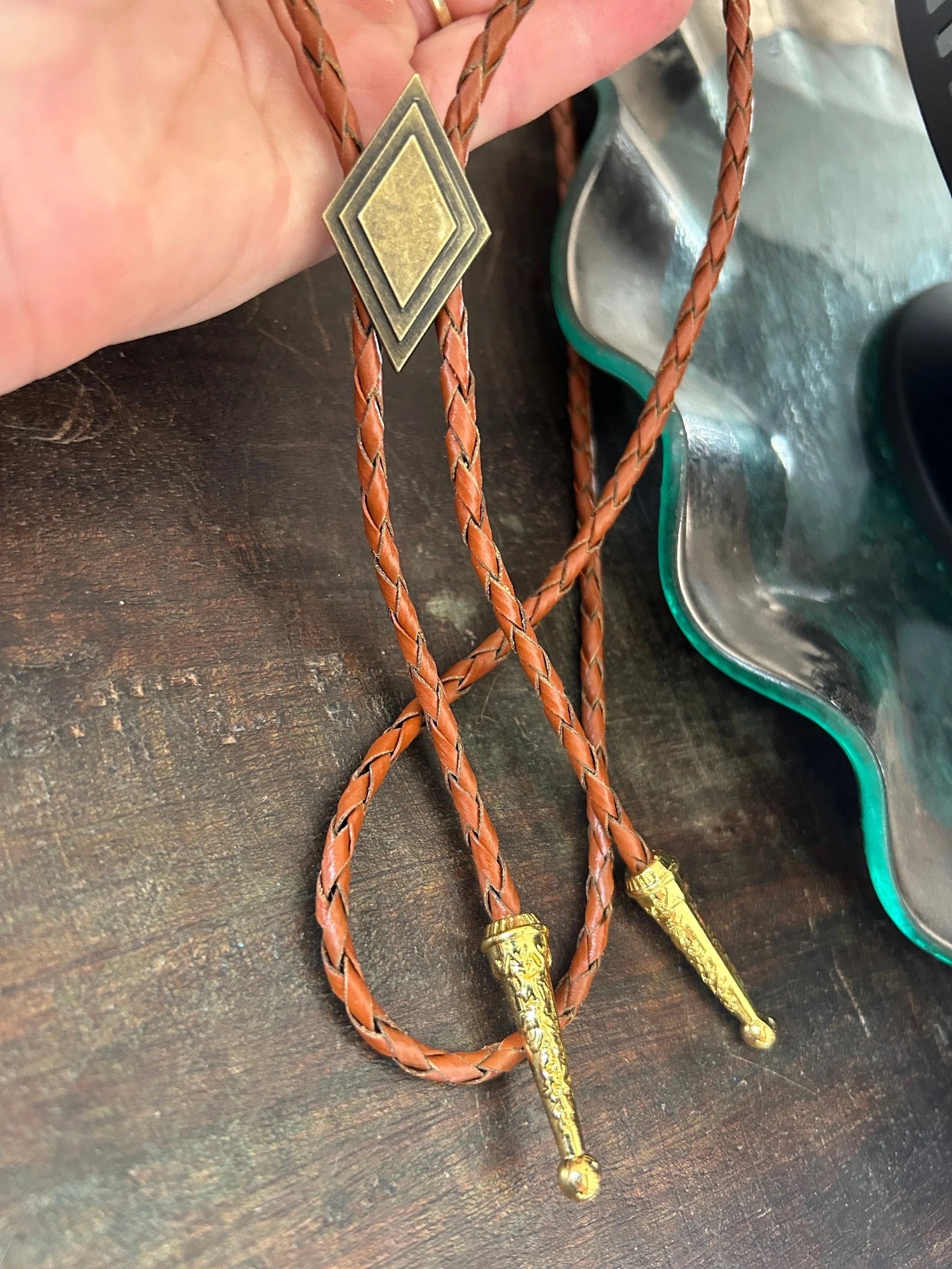 Brass Diamond Bolo Tie