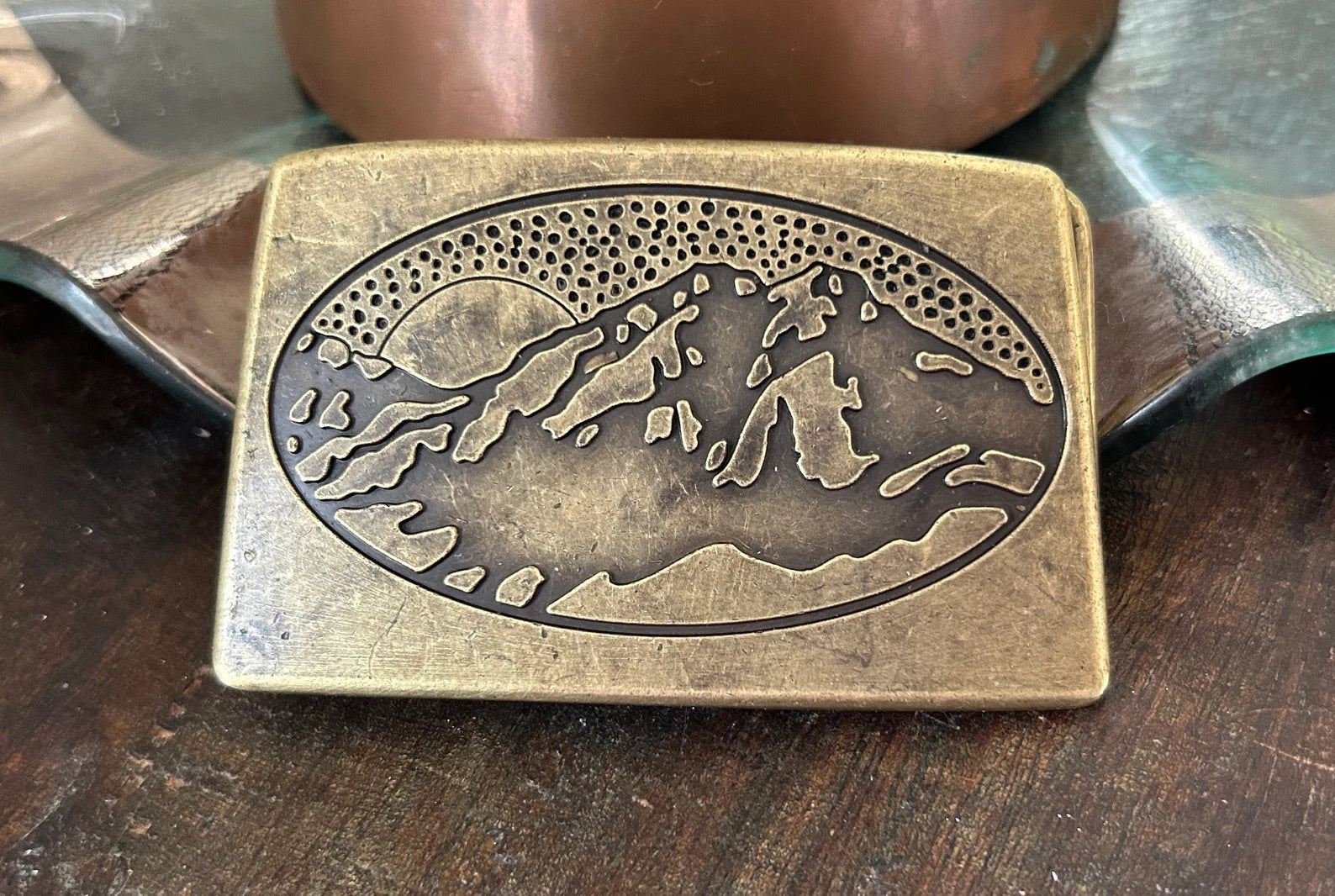 Vintage Handmade Brass Mountain Belt Buckle