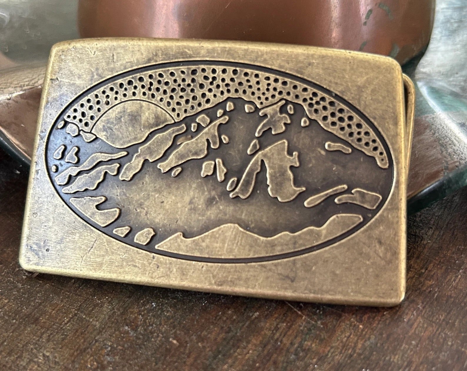 Vintage Handmade Brass Mountain Belt Buckle