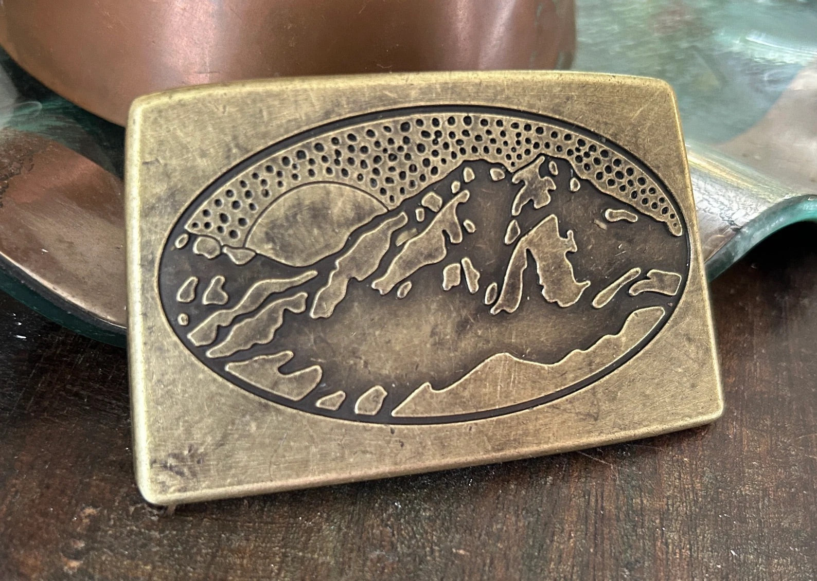 Vintage Handmade Brass Mountain Belt Buckle