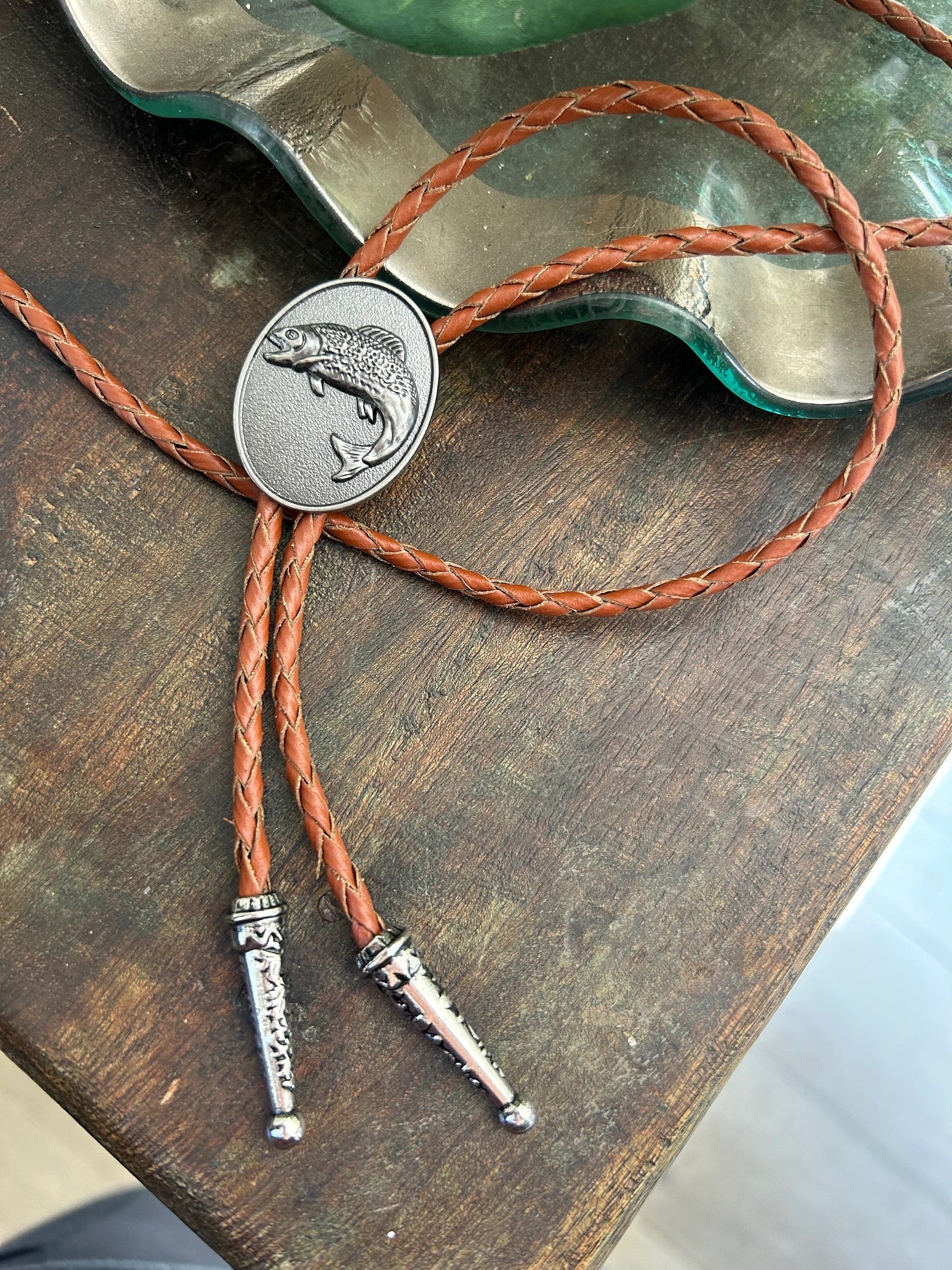 Fish Bolo Tie - on Brown