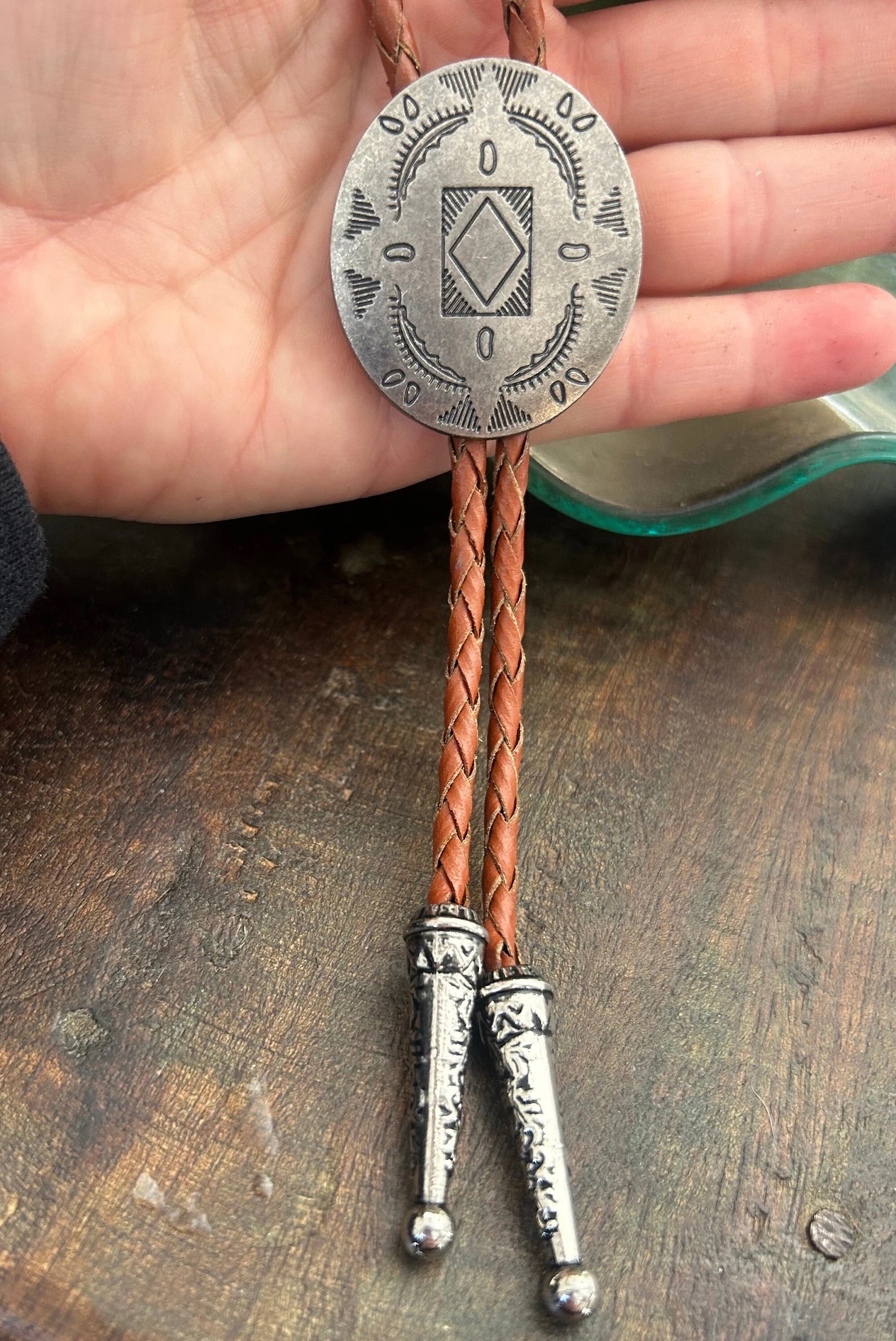 Southwestern Silver Concho Bolo Tie