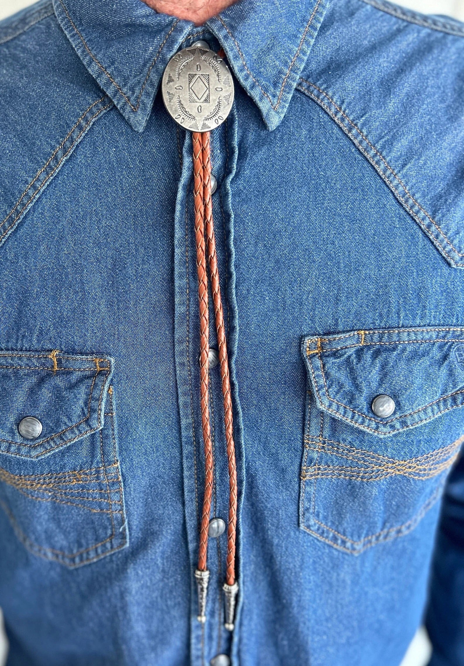 Southwestern Silver Concho Bolo Tie