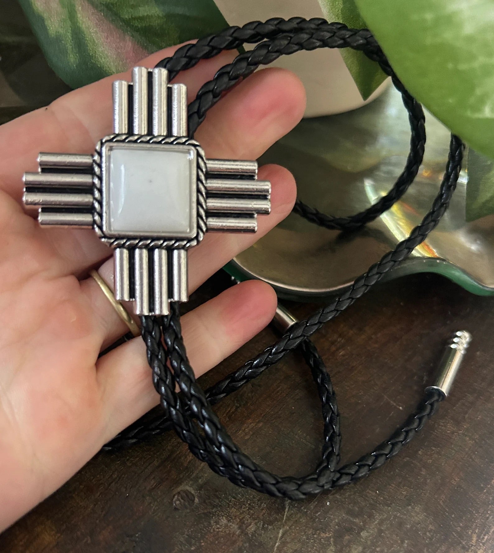 Southwestern White Cross Bolo Tie