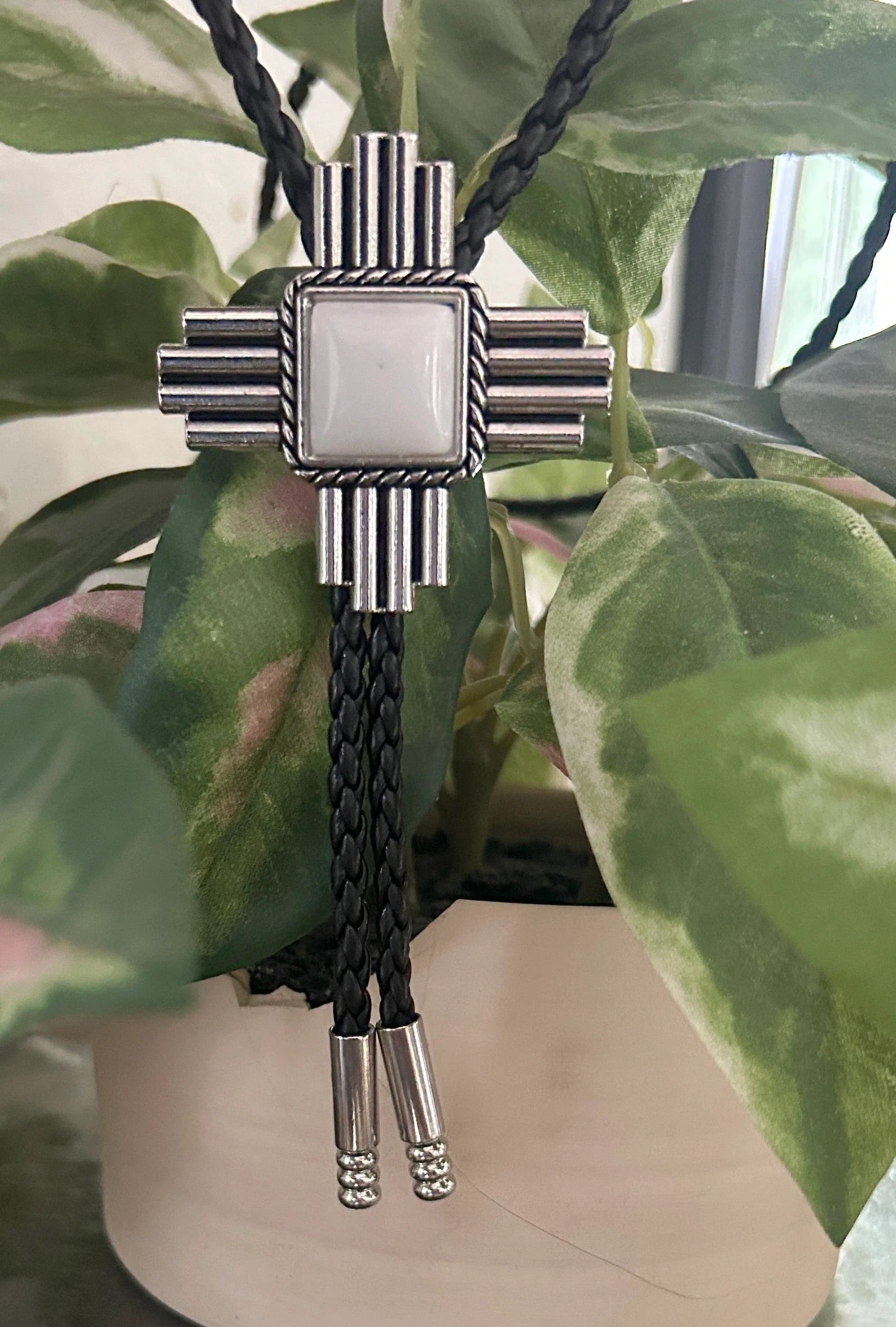 Southwestern White Cross Bolo Tie