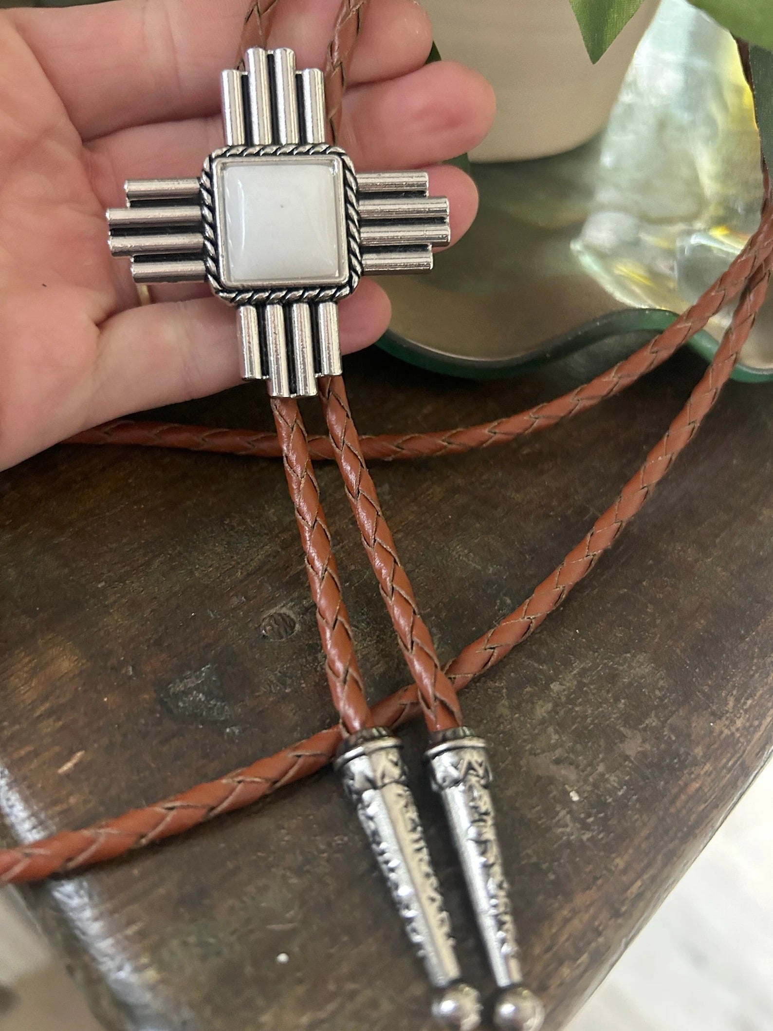 Southwestern White Cross Bolo Tie