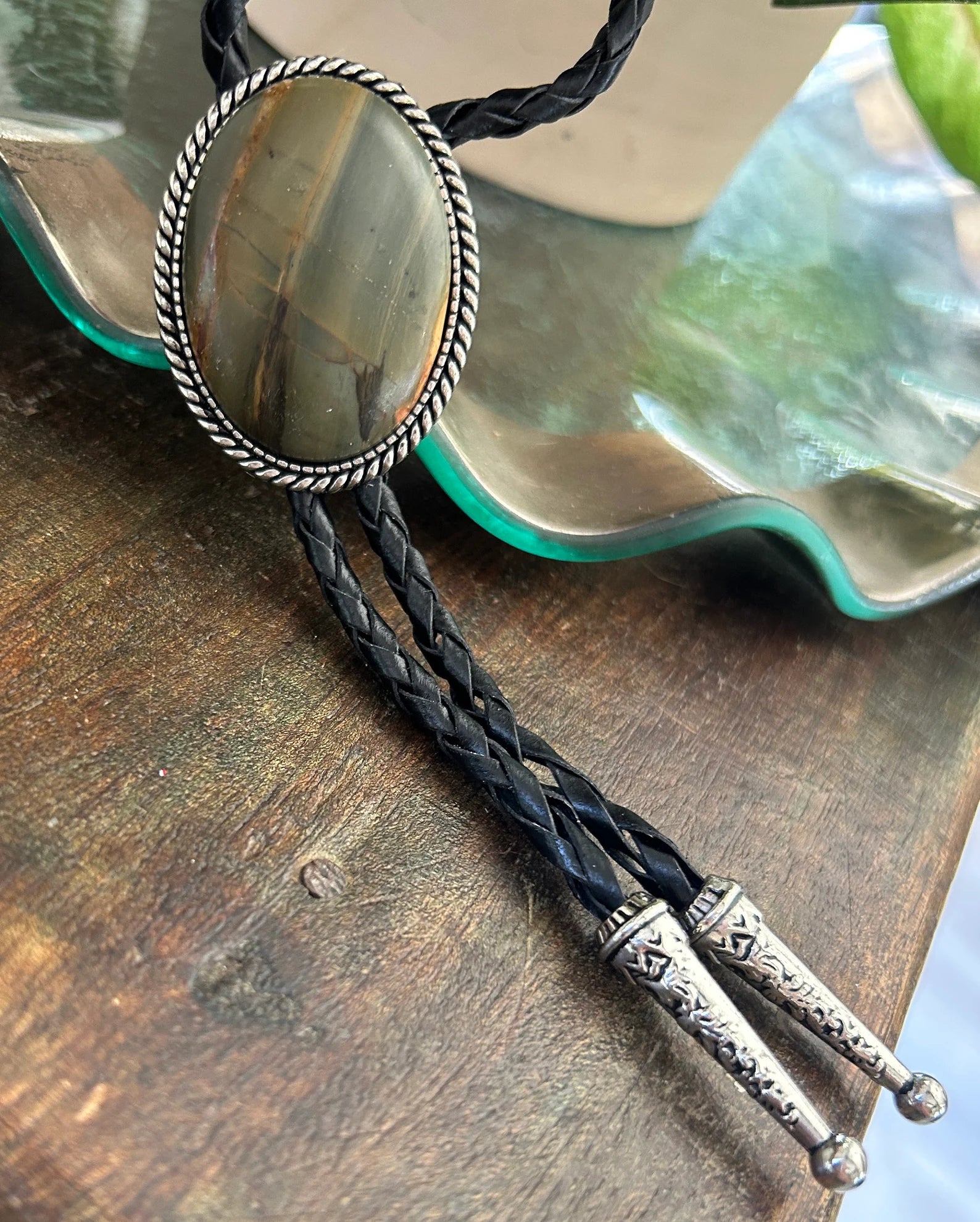 Natural Dark Green Jasper Bolo Tie