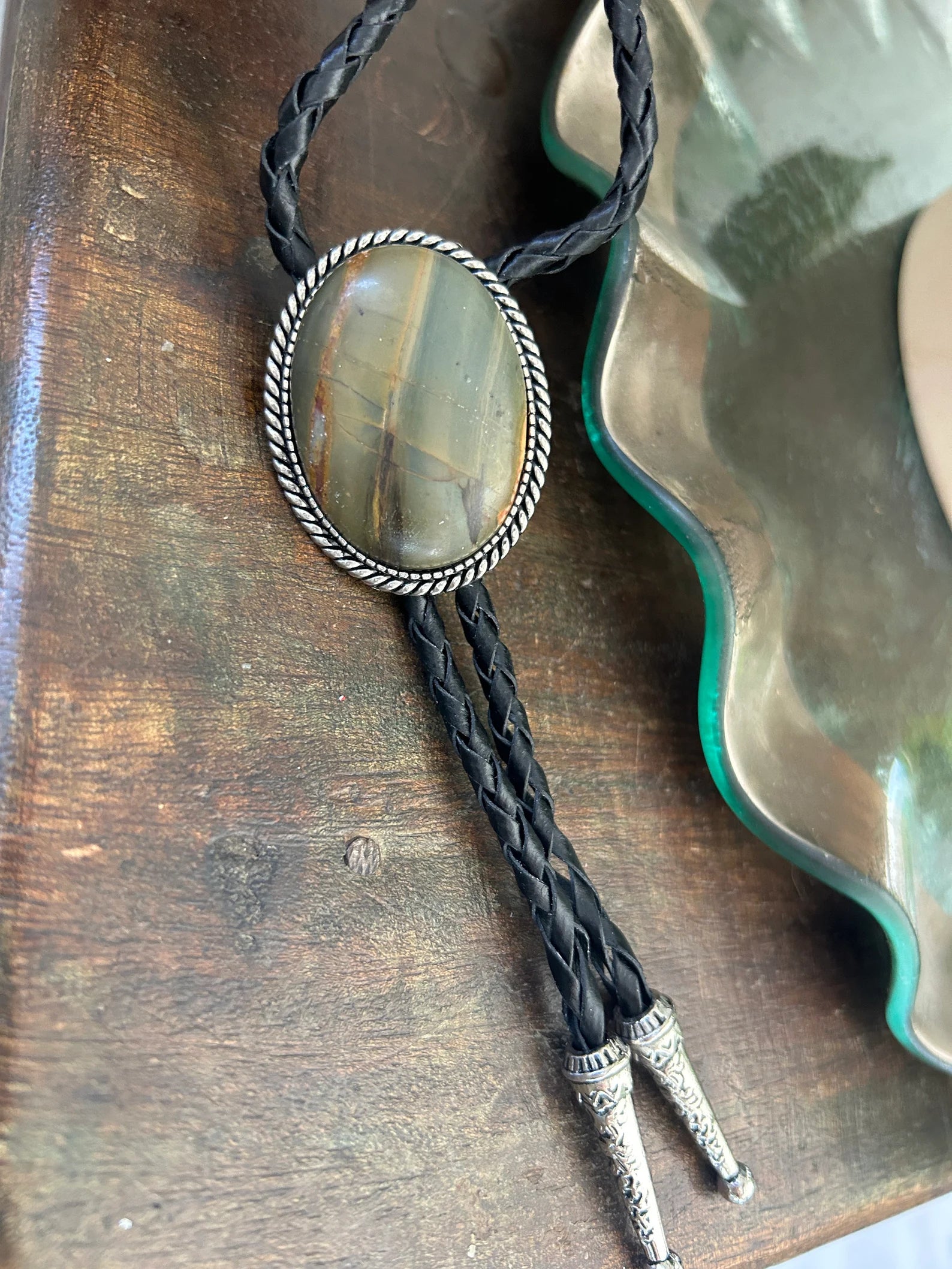 Natural Dark Green Jasper Bolo Tie