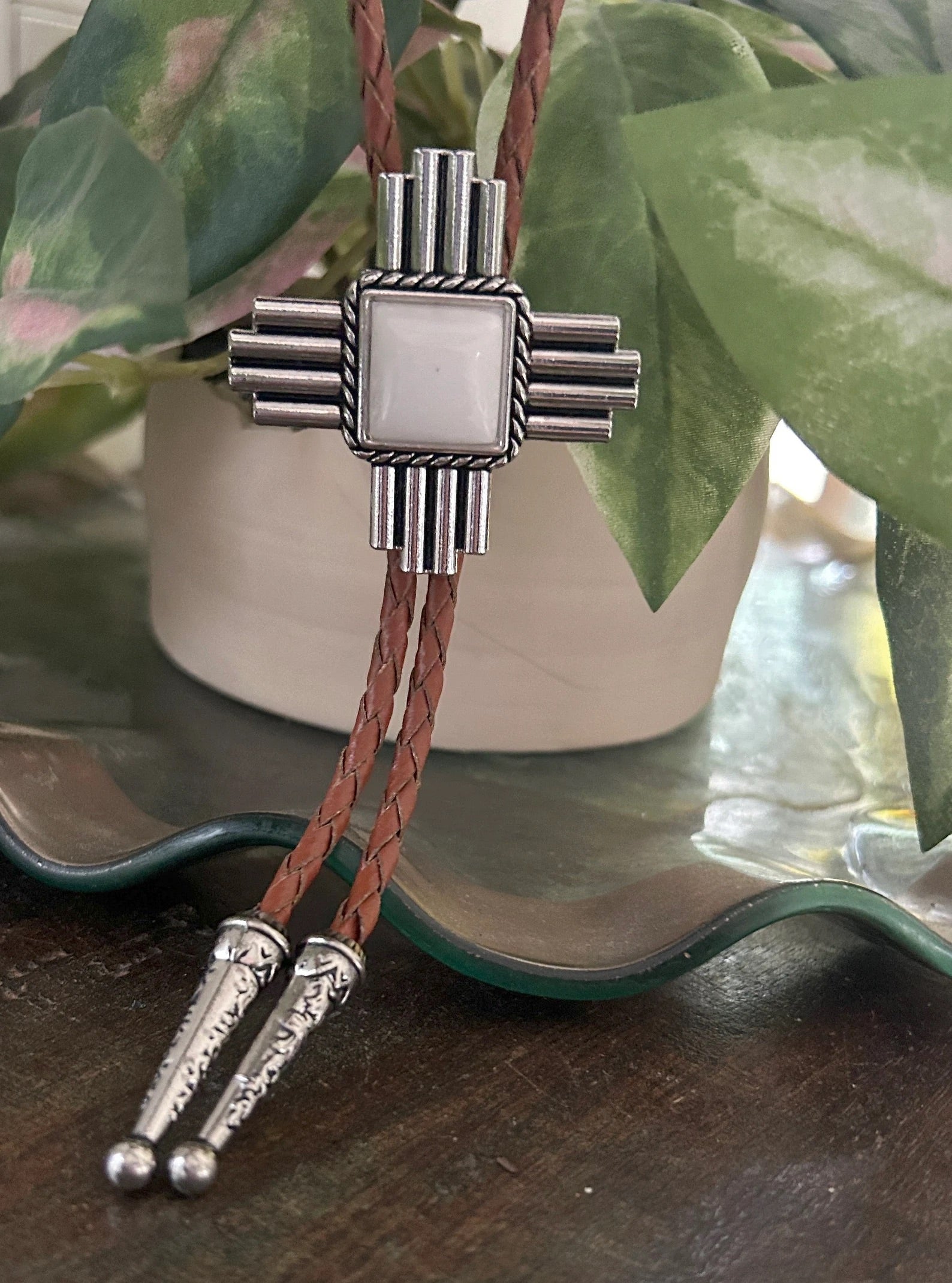 Southwestern White Cross Bolo Tie