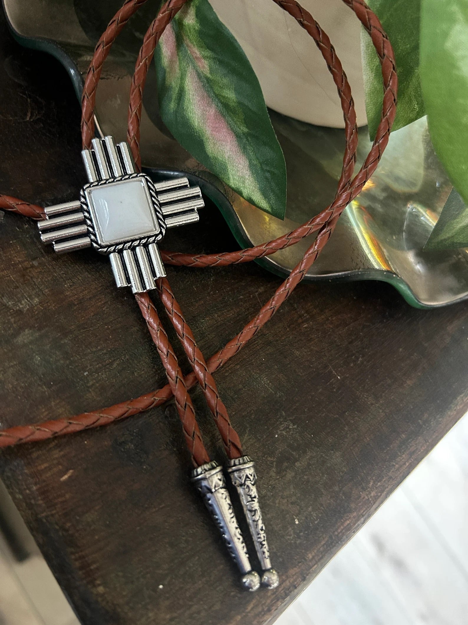 Southwestern White Cross Bolo Tie